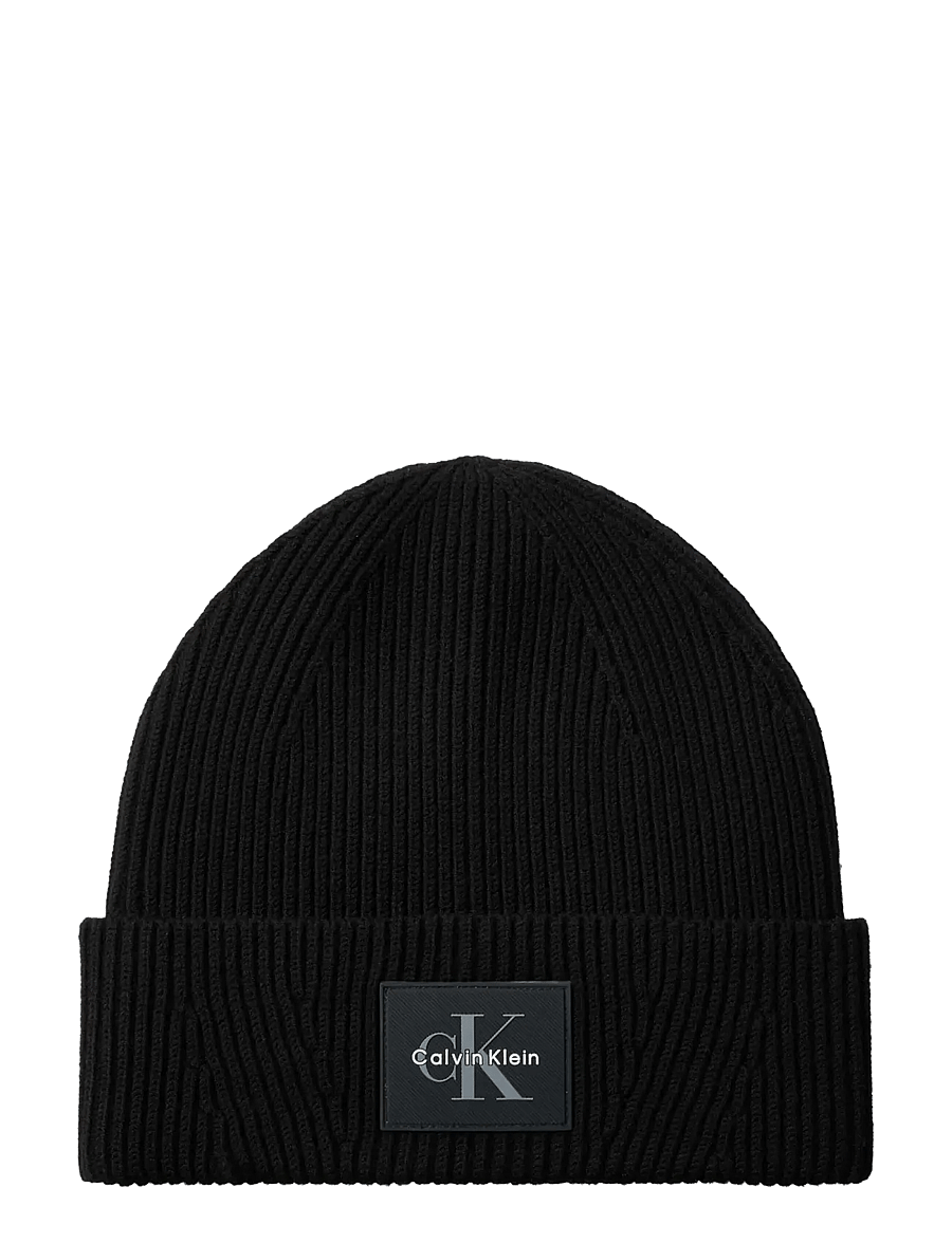 Calvin Klein - MONOLOGO PATCH RIB BEANIE - shoppa efter tillfälle - black - 0