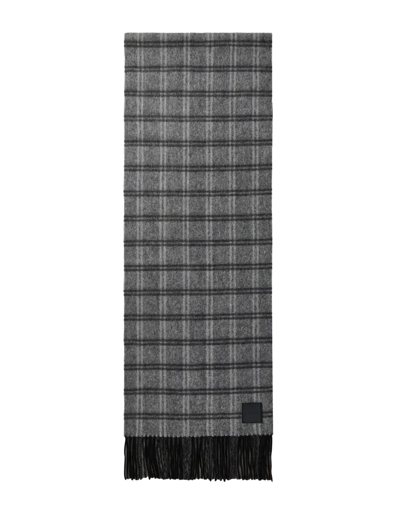 Calvin Klein LEATHER PATCH CHECKED WOOL SCARF - Rudens garderobe - BLACK / black