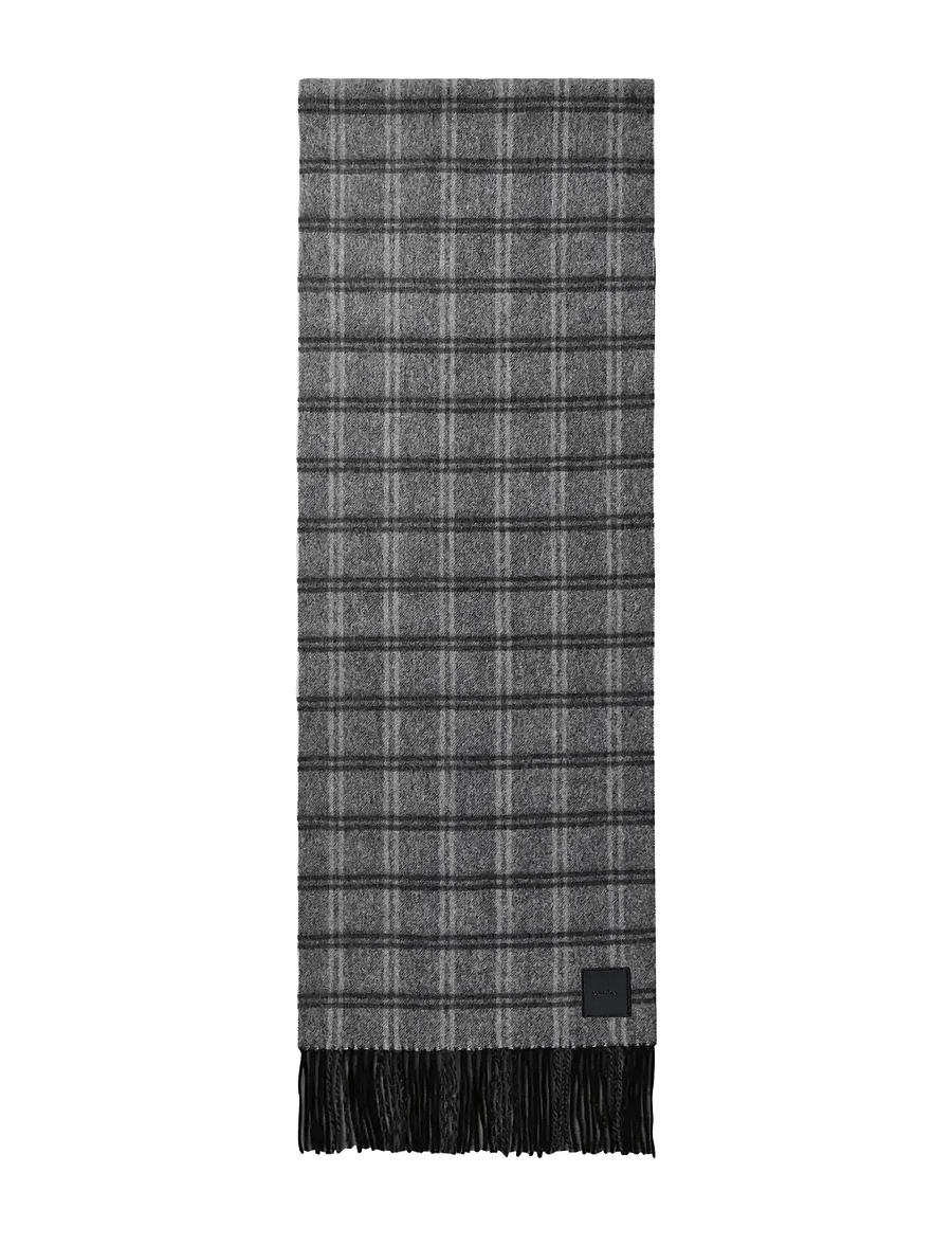 Calvin Klein - LEATHER PATCH CHECKED WOOL SCARF - halsdukar - black - 0