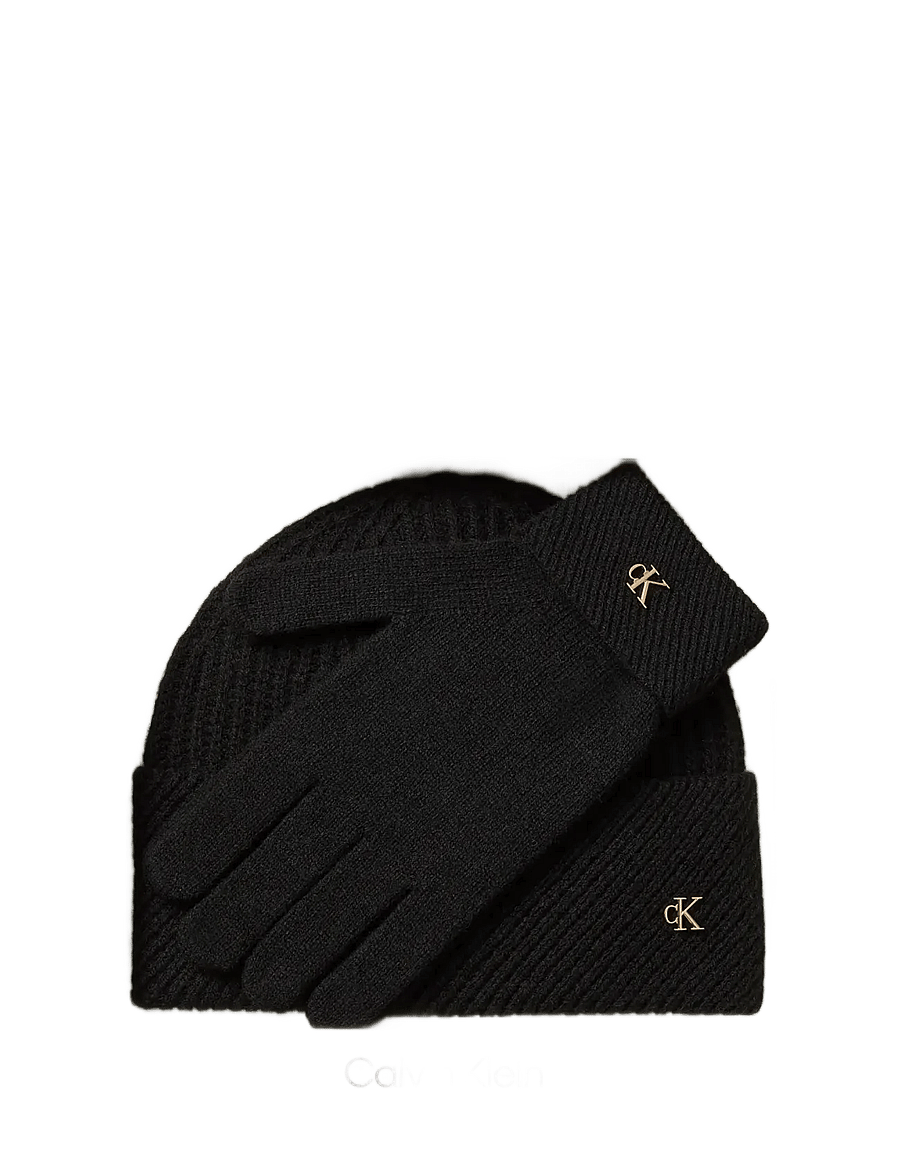 Calvin Klein - CK METAL BEANIE+GLOVES GIFTSET - sõrmikud - black - 1