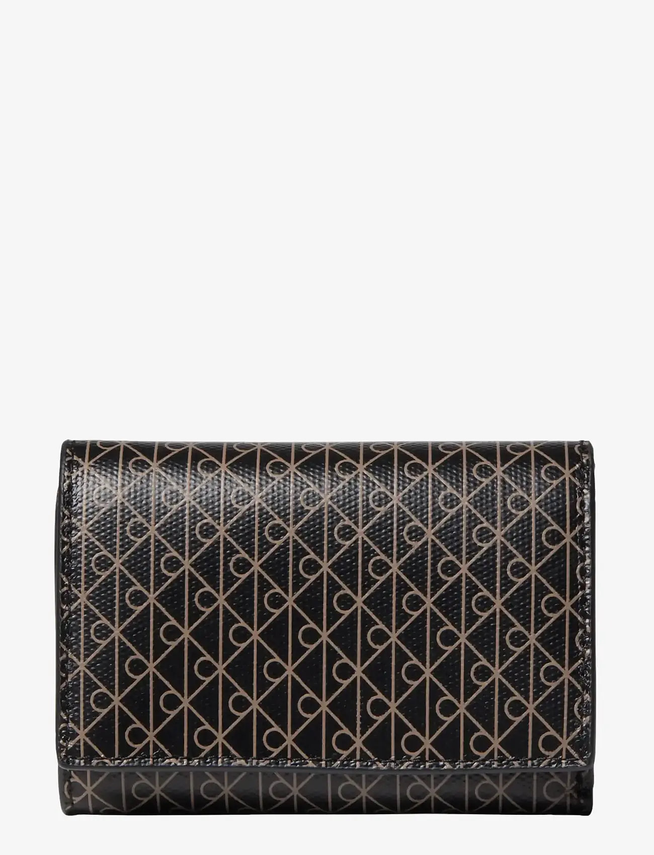 Calvin Klein - EMBLEM AOP TRIFOLD W/ ZIP POCKET - portemonnaies - black aop - 0