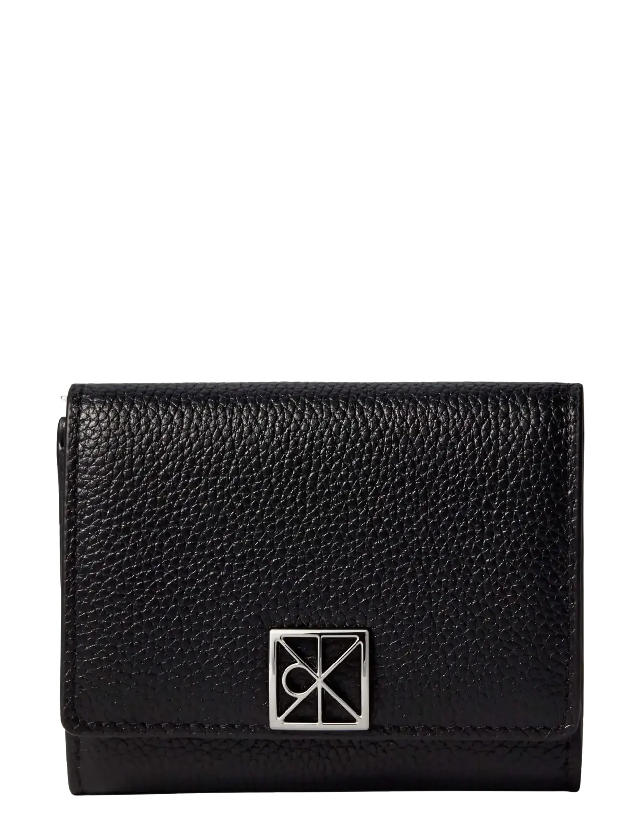 Calvin Klein Emblem Hw Pebble Trifold W/Zip, Kvinder, Pebbled Tredobbelt Pung, Sort, Str: ONE SIZE