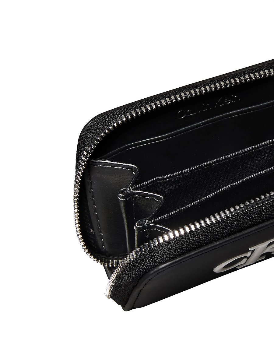 Calvin Klein - BOLD CK MEDIUM ZIP AROUND - plånböcker - black white - 2
