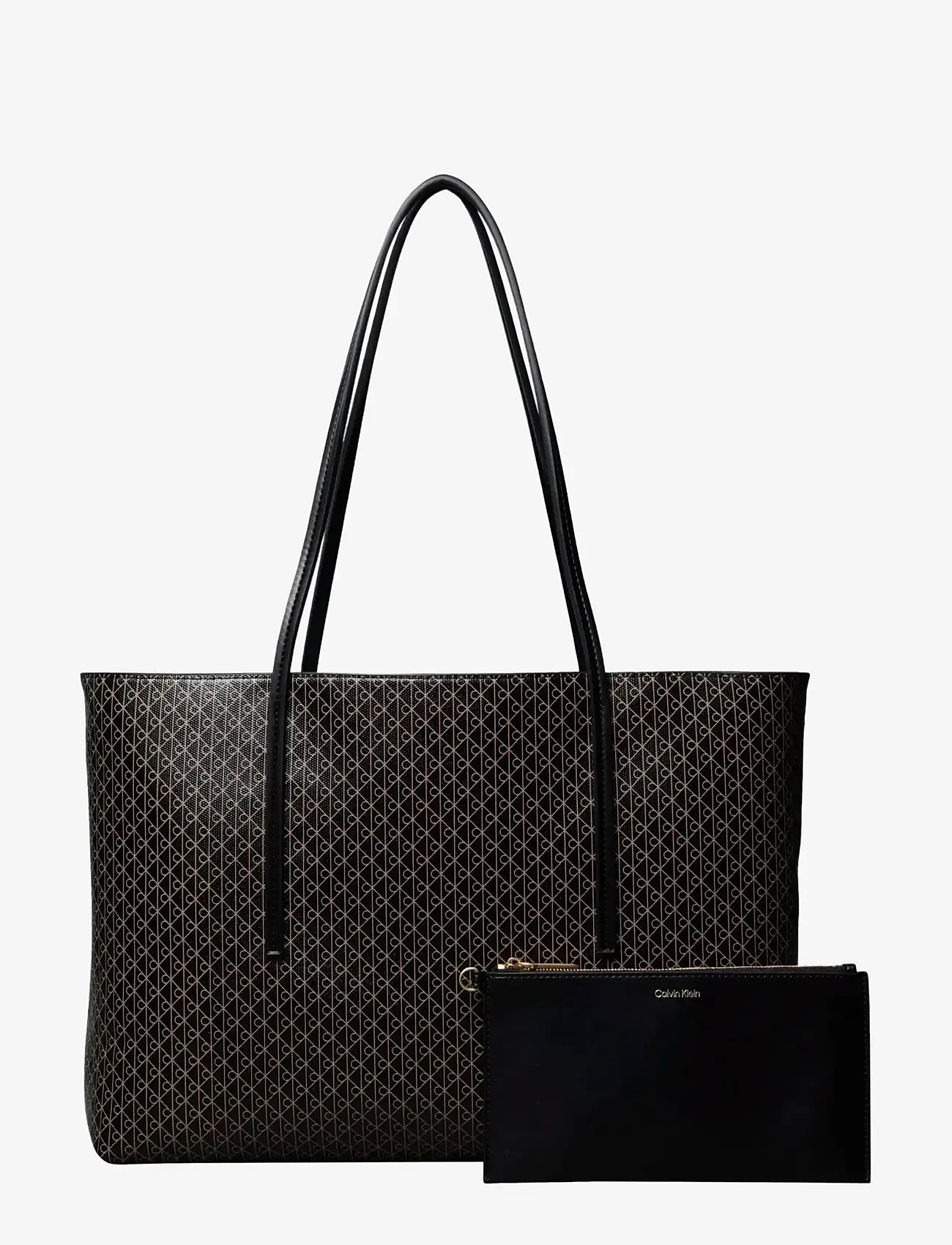 Calvin Klein - EMBLEM AOP TOTE W/ POUCH - shoppere - black aop - 1