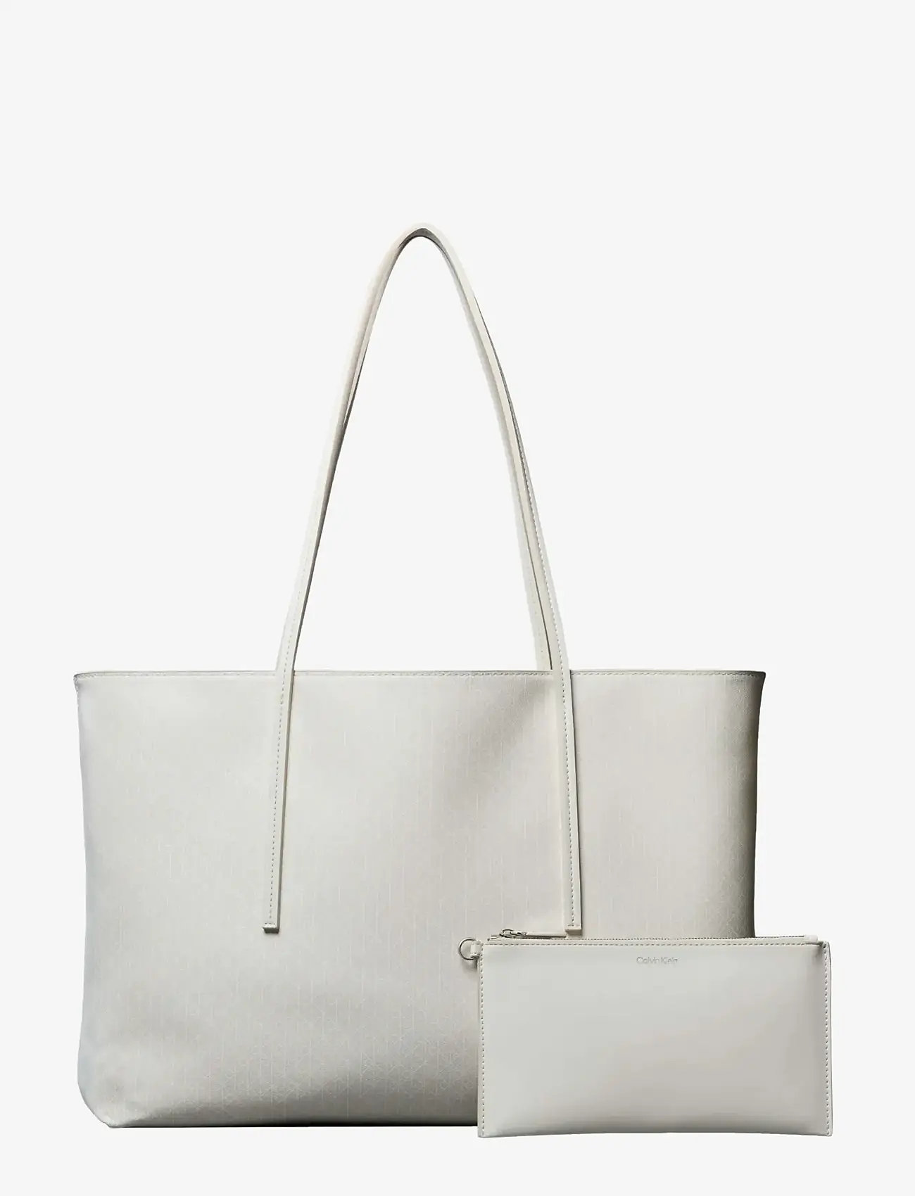 Calvin Klein - EMBLEM AOP TOTE W/ POUCH - shoppers - lily white aop - 1