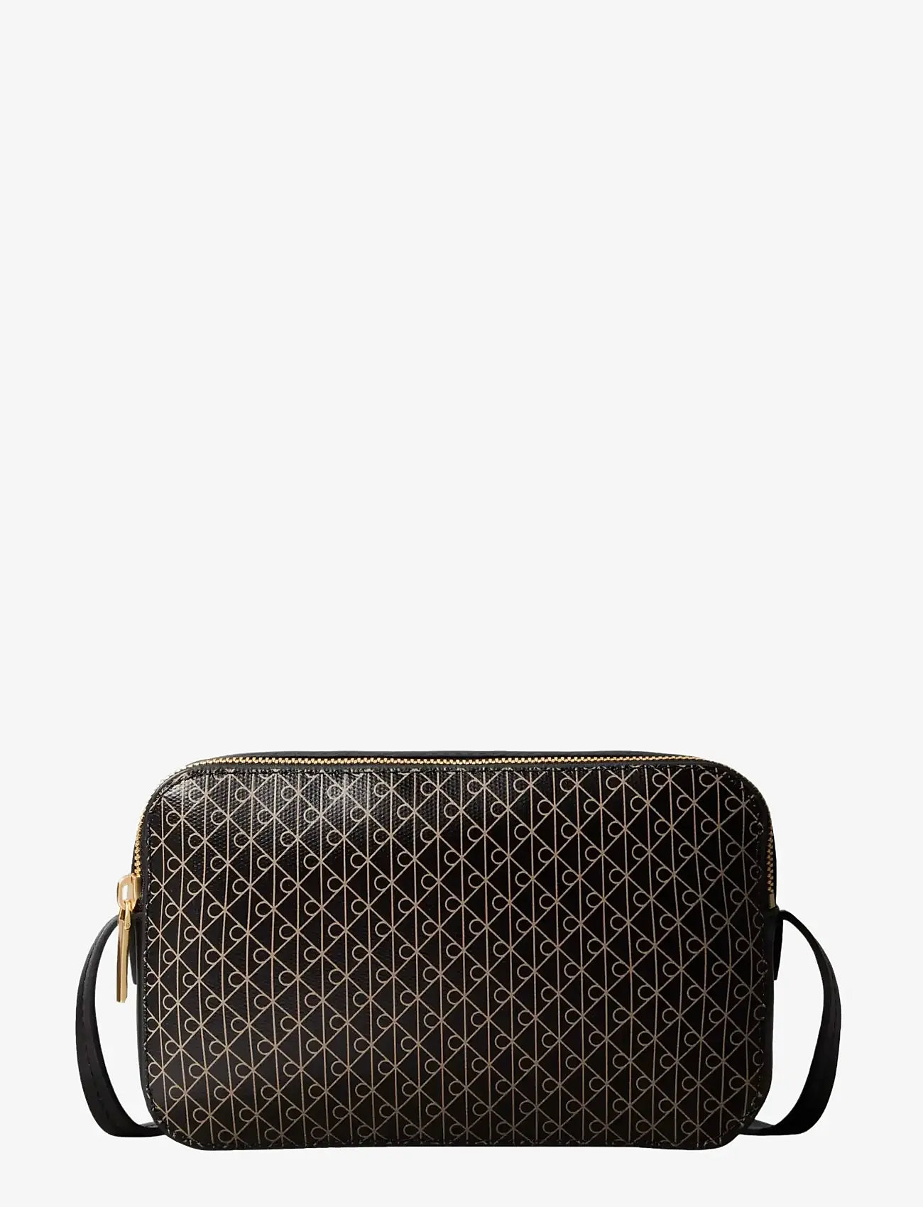 Calvin Klein - EMBLEM AOP ELONGATED CAMERA BAG - torebki crossbody - black aop - 1