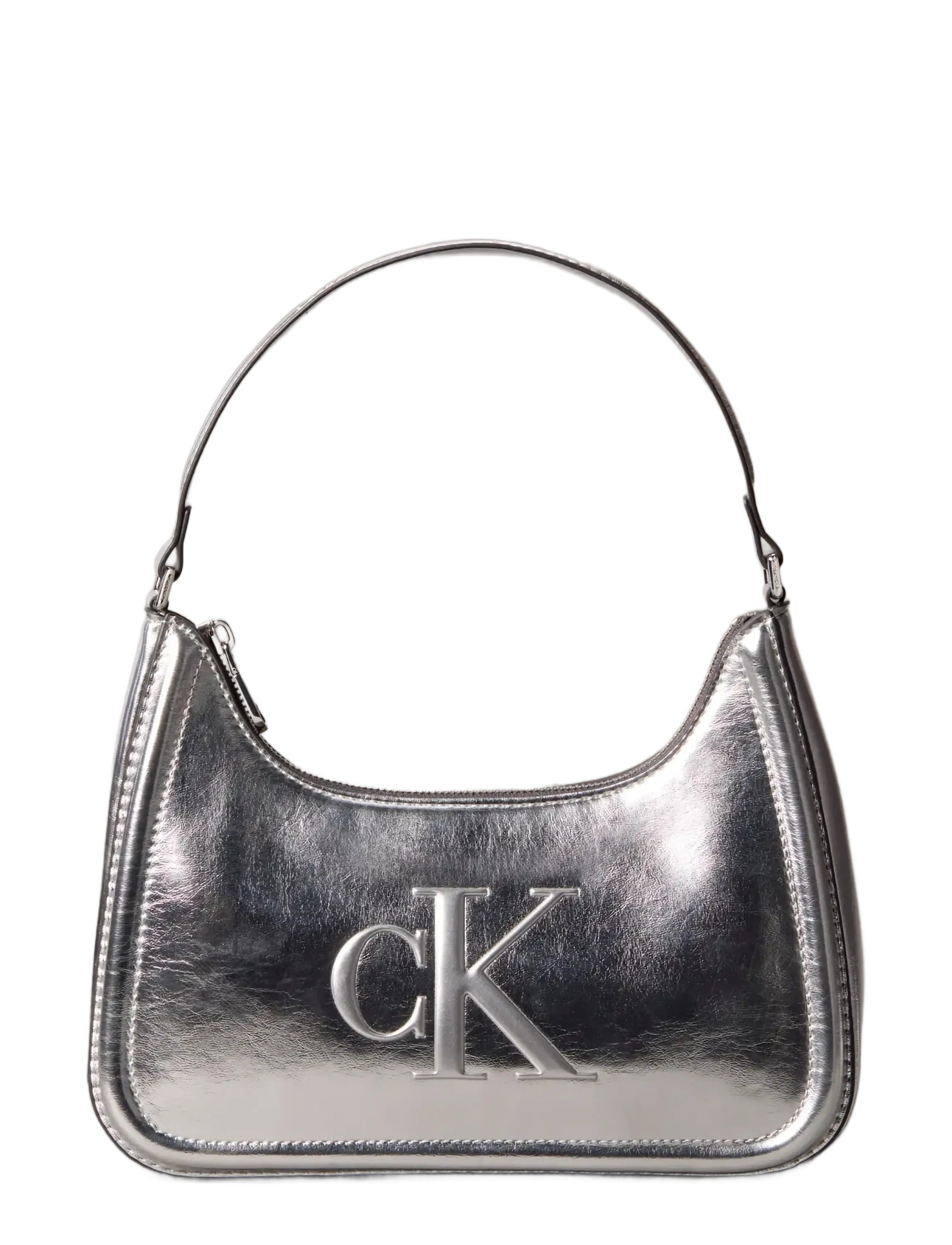 CALVIN KLEIN Bold Ck Metallic Schulter Tasche Silber - One Size - Damen