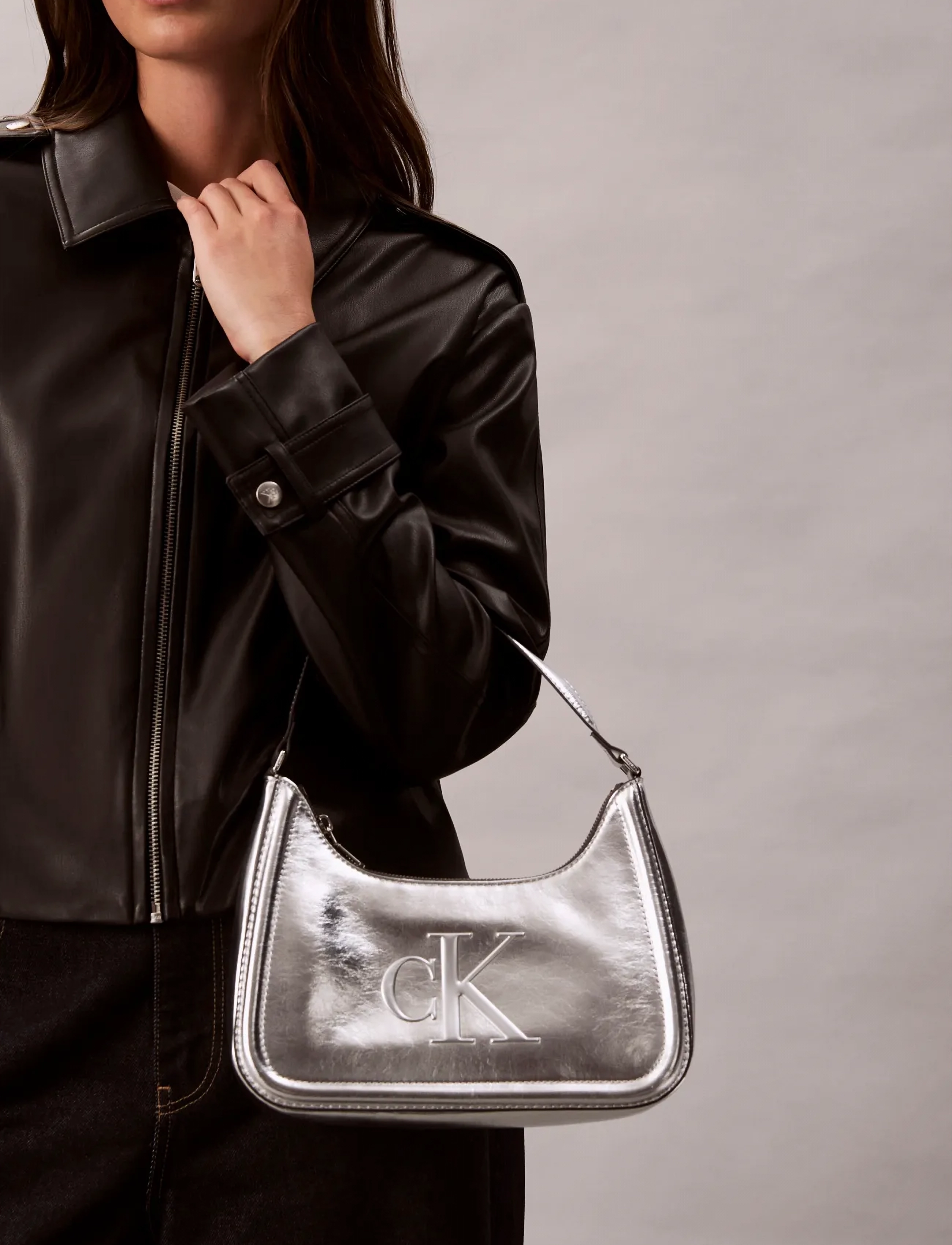 Calvin Klein BOLD CK METALLIC SHOULDER BAG - Calvin Klein - SILVER METALLIC / silver
