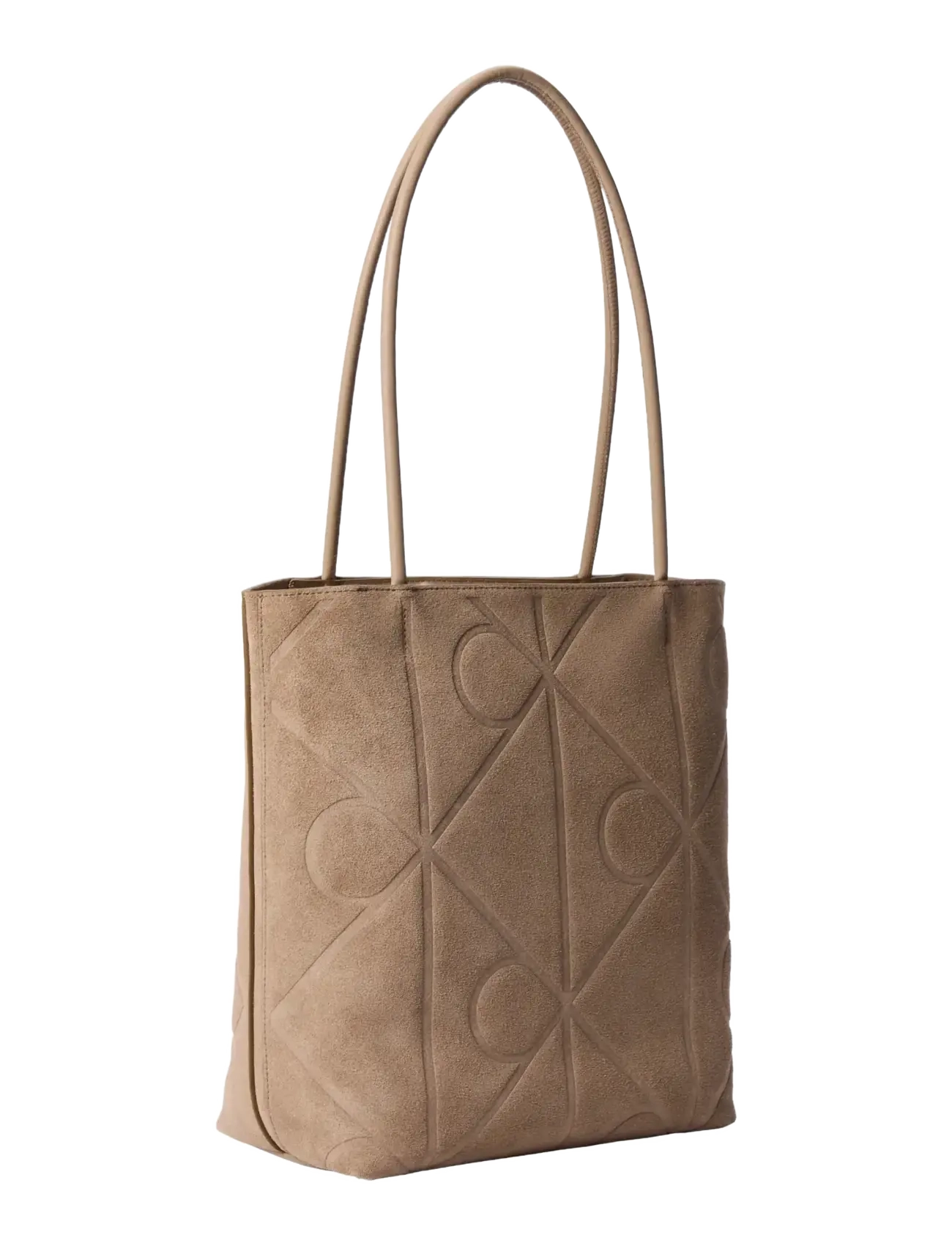 Calvin Klein - EMBLEM AOP SUEDE SMALL TOTE - tote bags - desert taupe - 1