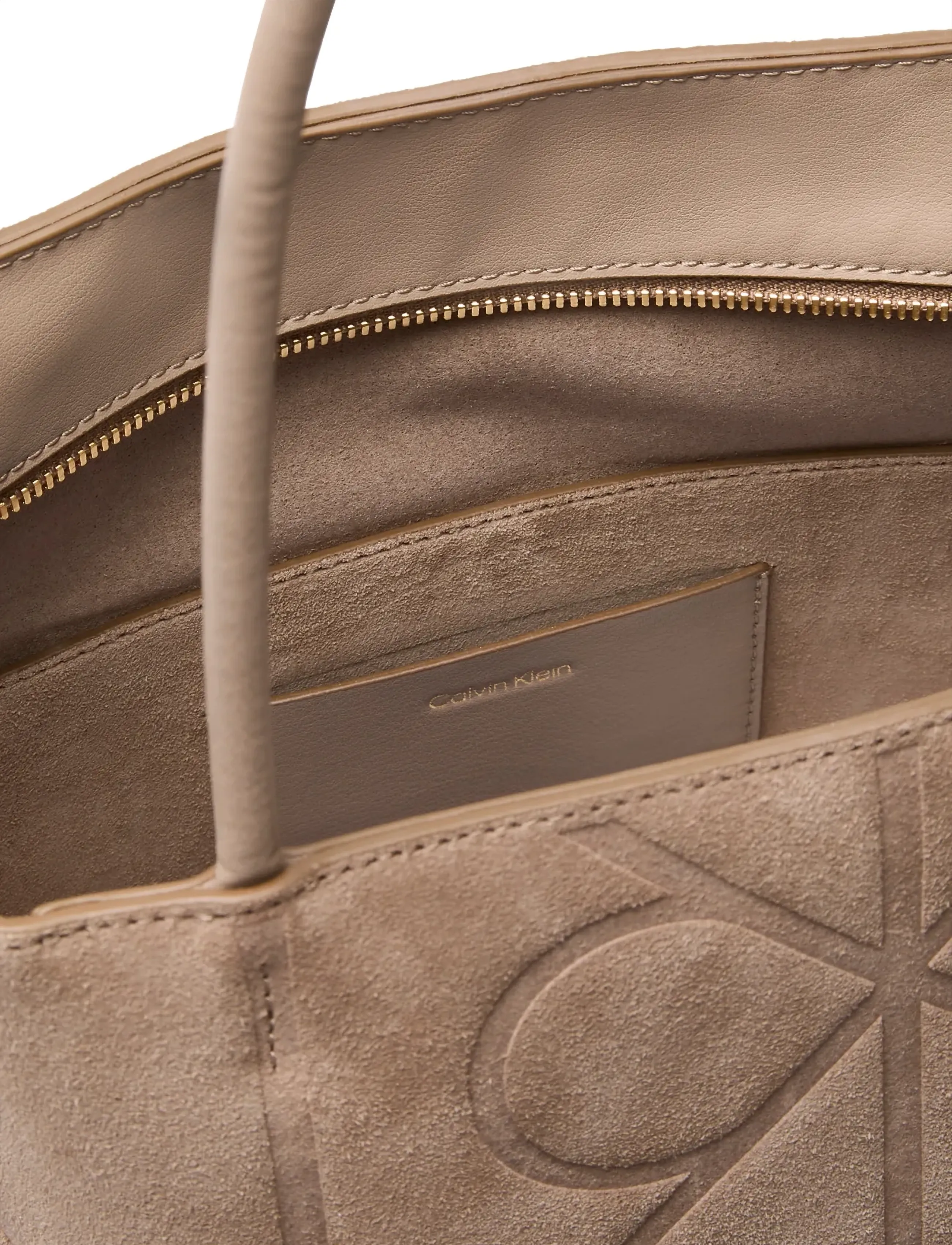 Calvin Klein - EMBLEM AOP SUEDE SMALL TOTE - tote bags - desert taupe - 2