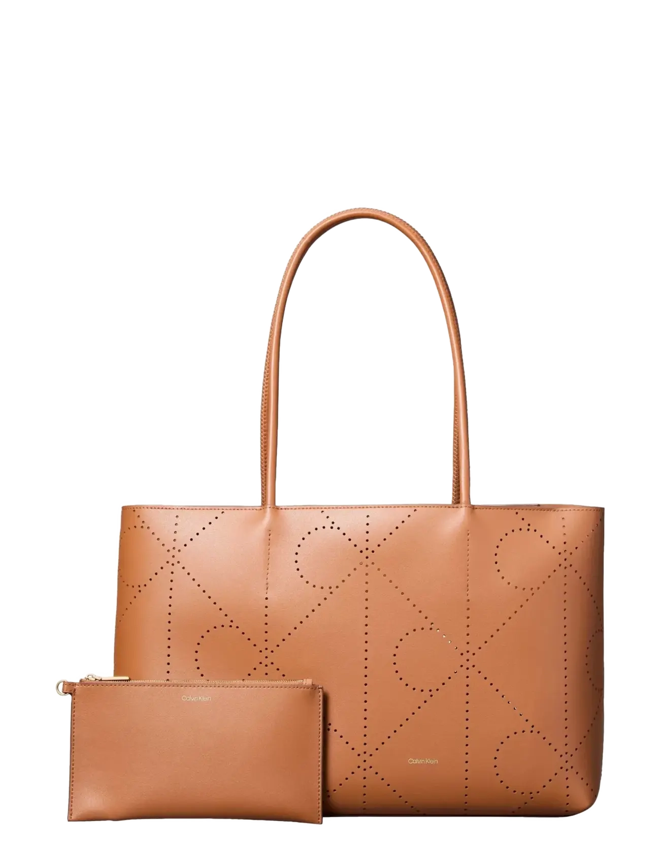 Calvin Klein EMBLEM AOP PERFOR LTHR TOTE - Torby - ARGAN OIL / brown