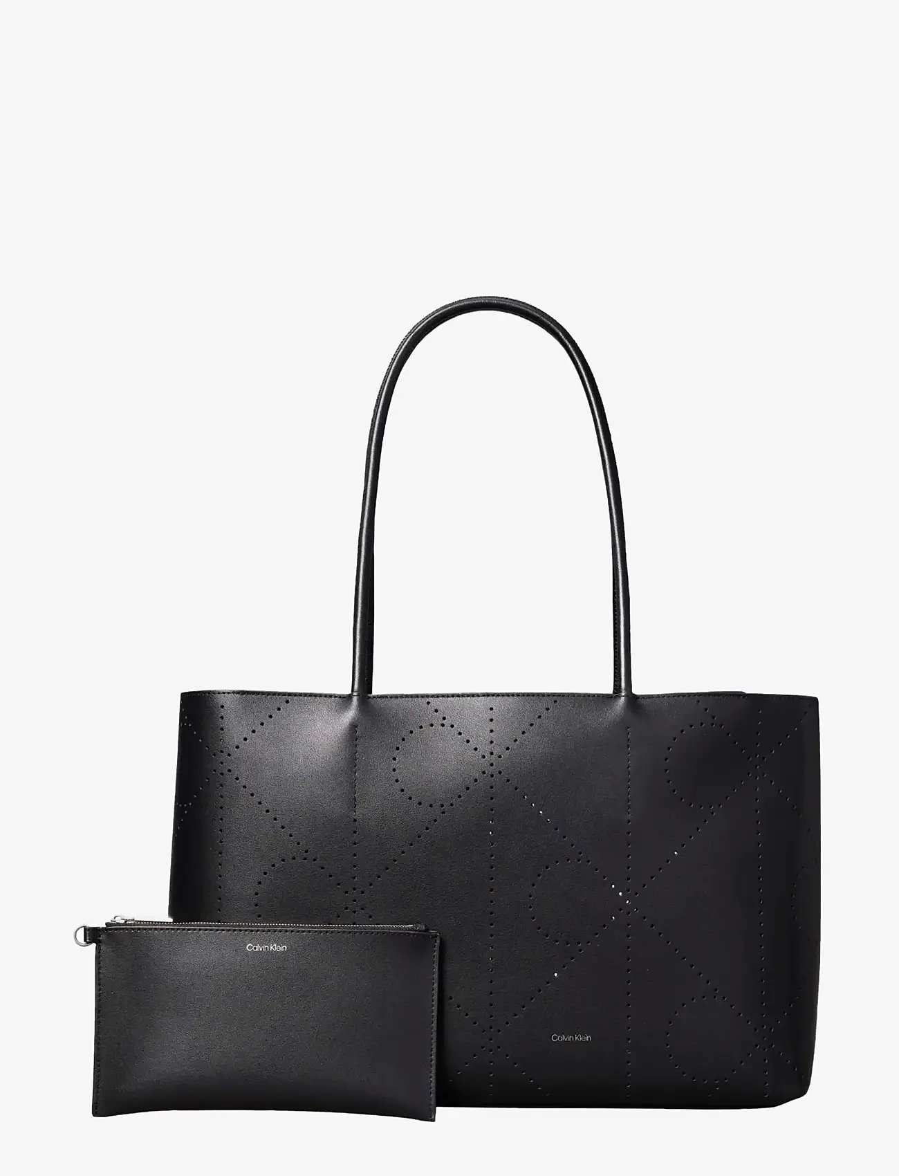 Calvin Klein - EMBLEM AOP PERFOR LTHR TOTE - shoppingväskor - black - 0