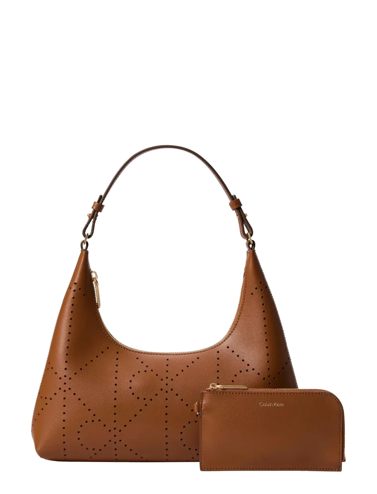 Calvin Klein EMBLEM AOP PERFOR LTHR BAG - Väskor - ARGAN OIL / brown