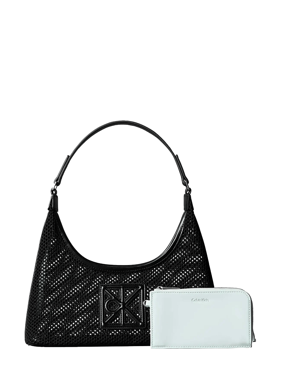 Calvin Klein - EMBLEM MESH SHOULDER BAG - vardagsstil - black - 0