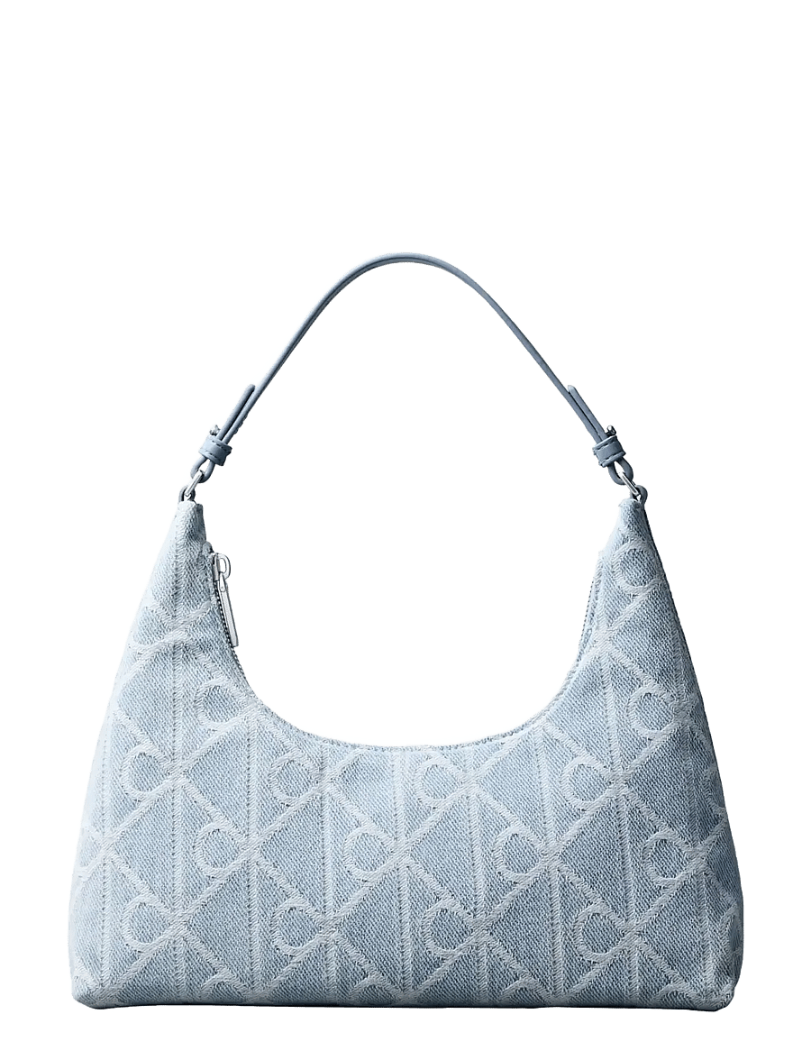 Calvin Klein - EMBLEM AOP DENIM SHOULDER BAG - schultertaschen - denim jqd light wash - 0