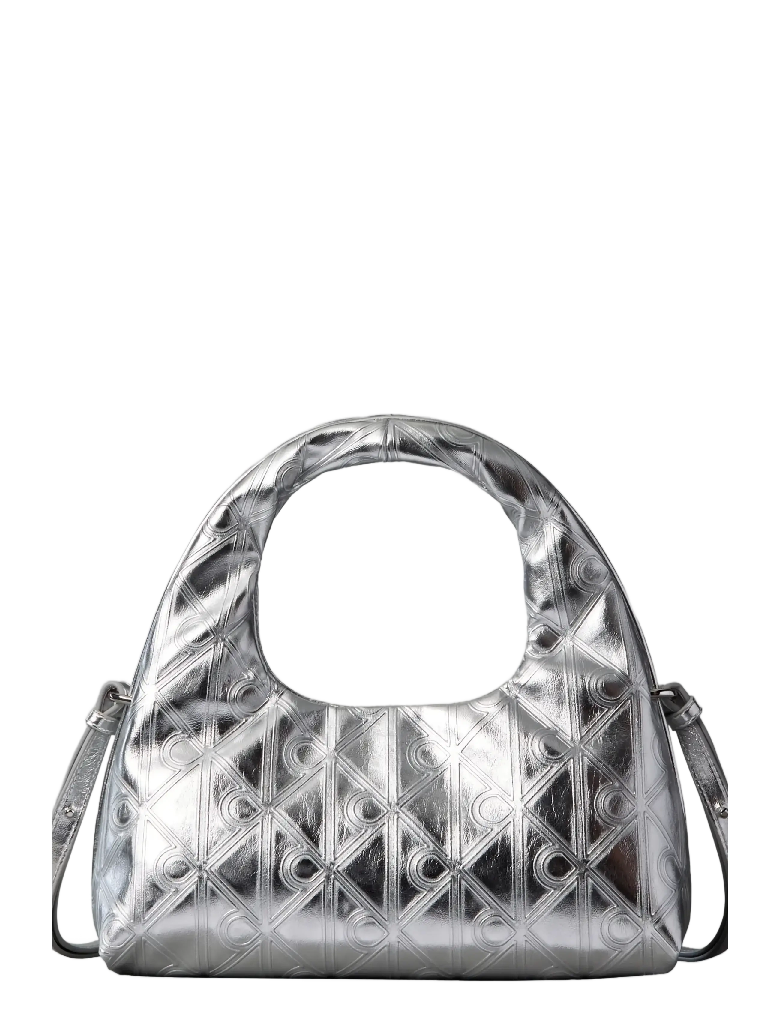 Calvin Klein PUFFY AOP  MINI BAG WITH STRAP - Handväskor - SILVER METALLIC / silver