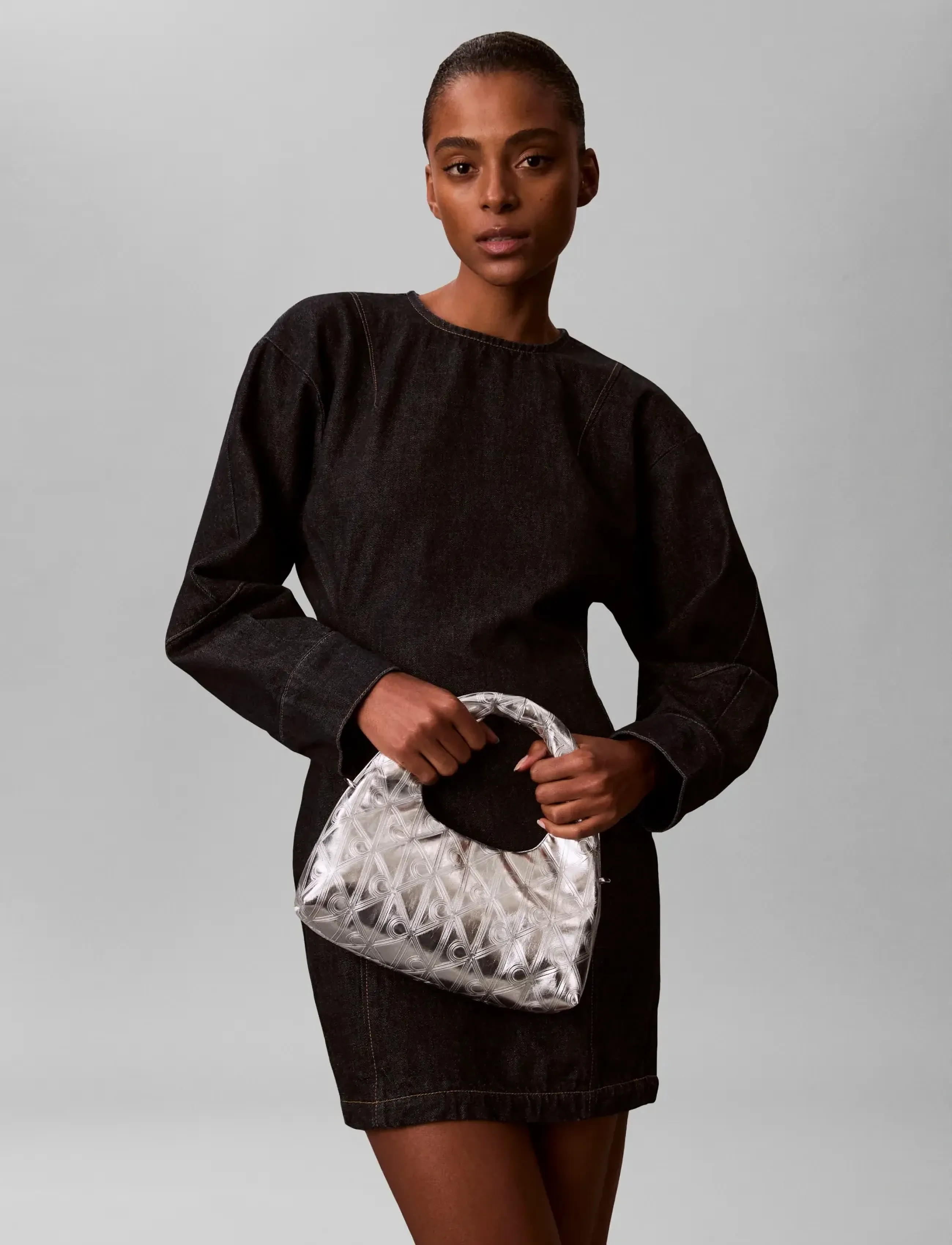 Calvin Klein Puffy Aop Mini Bag With Strap, Kvinder, Polstret Minibag, Sølv, Str: ONE SIZE