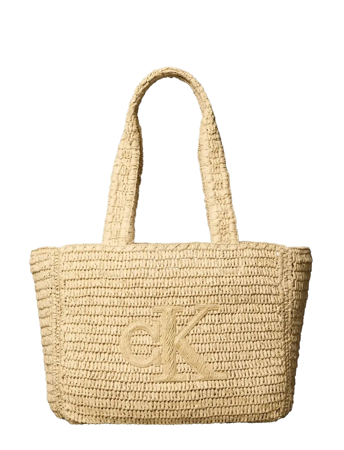 Calvin Klein BOLD CK RAFFIA MEDIUM TOTE - Paplūdimio krepšiai - NATURAL RAFFIA / beige