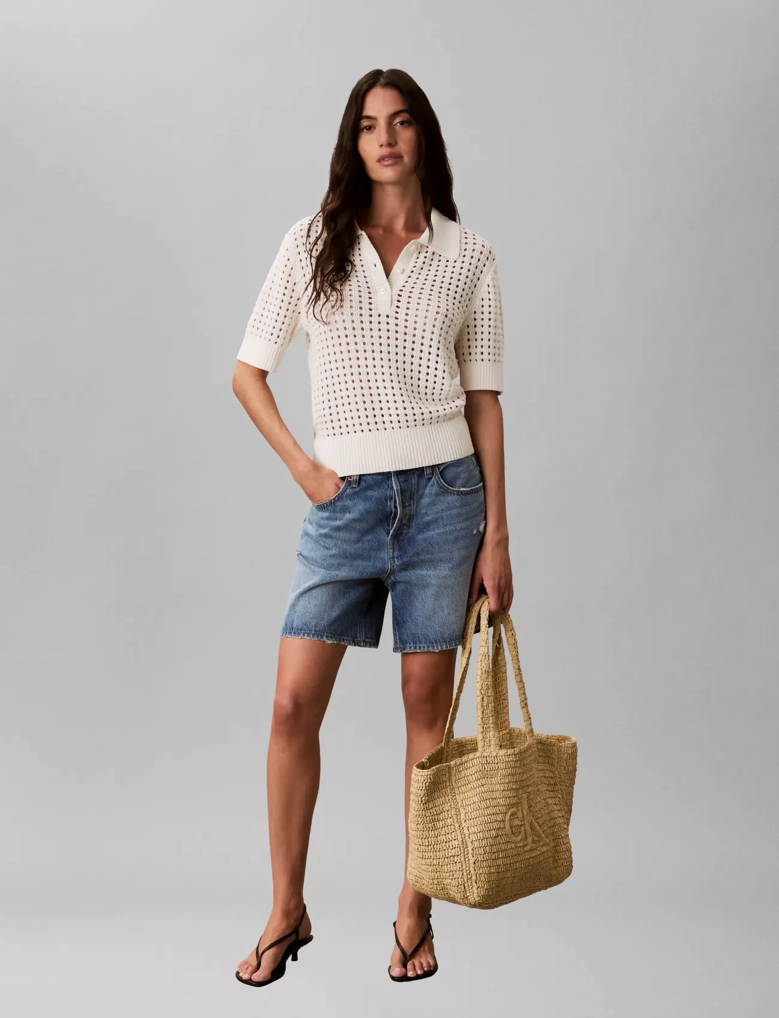 Calvin Klein BOLD CK RAFFIA MEDIUM TOTE - Kotid - NATURAL RAFFIA / beige