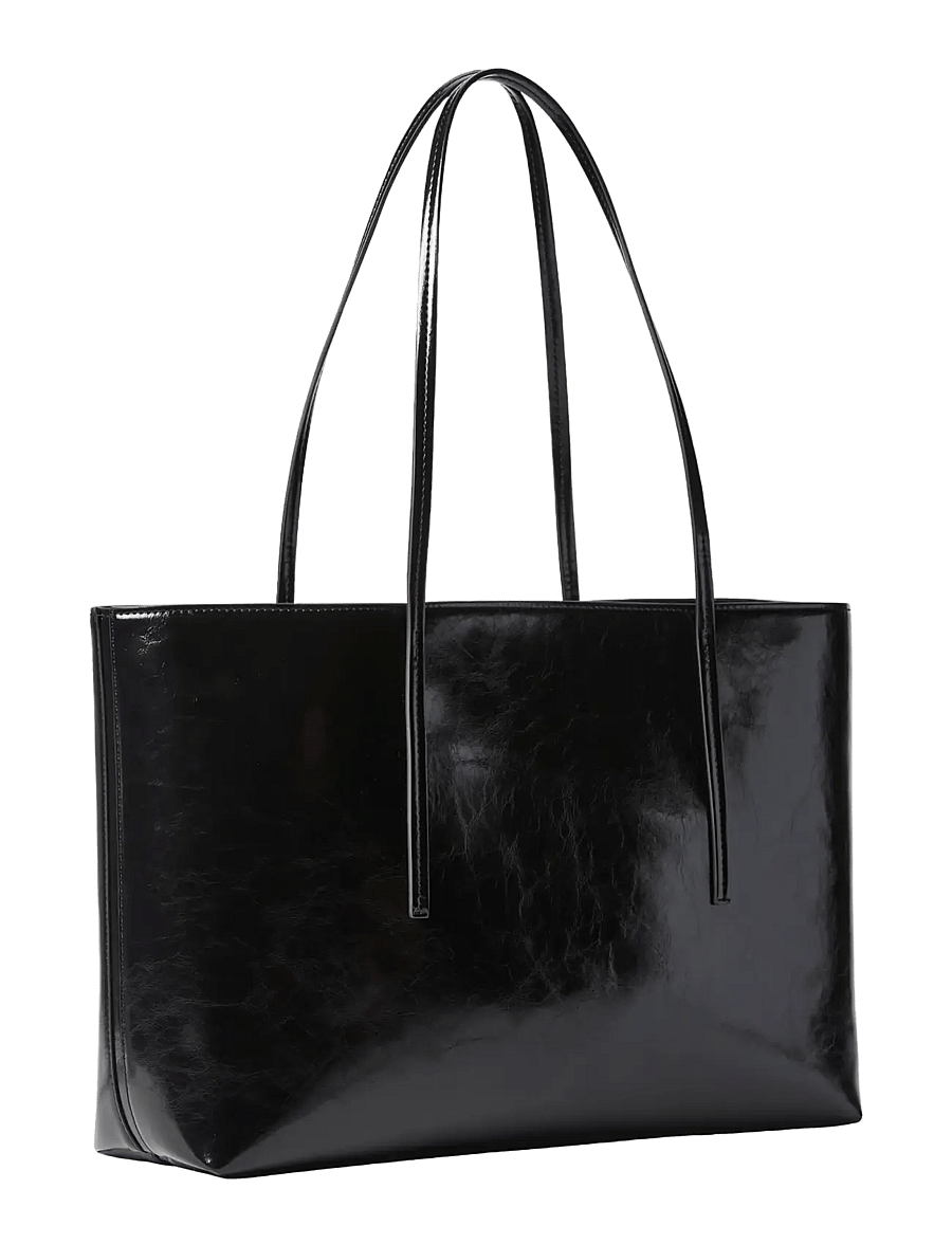 Calvin Klein - FOIL LOGO GLOSSY TOTE W/ POUCH - kandekotid - black - 0