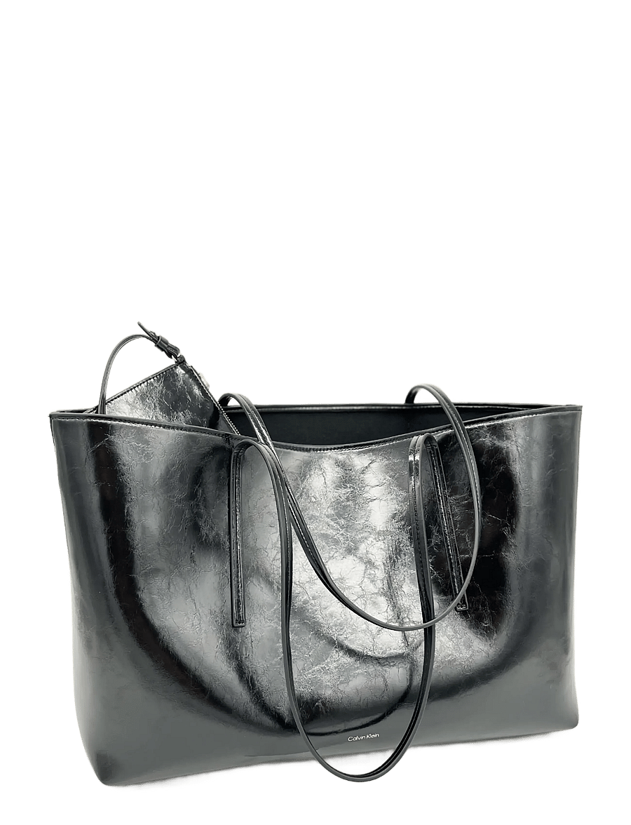 Calvin Klein - FOIL LOGO GLOSSY TOTE W/ POUCH - kandekotid - black - 2