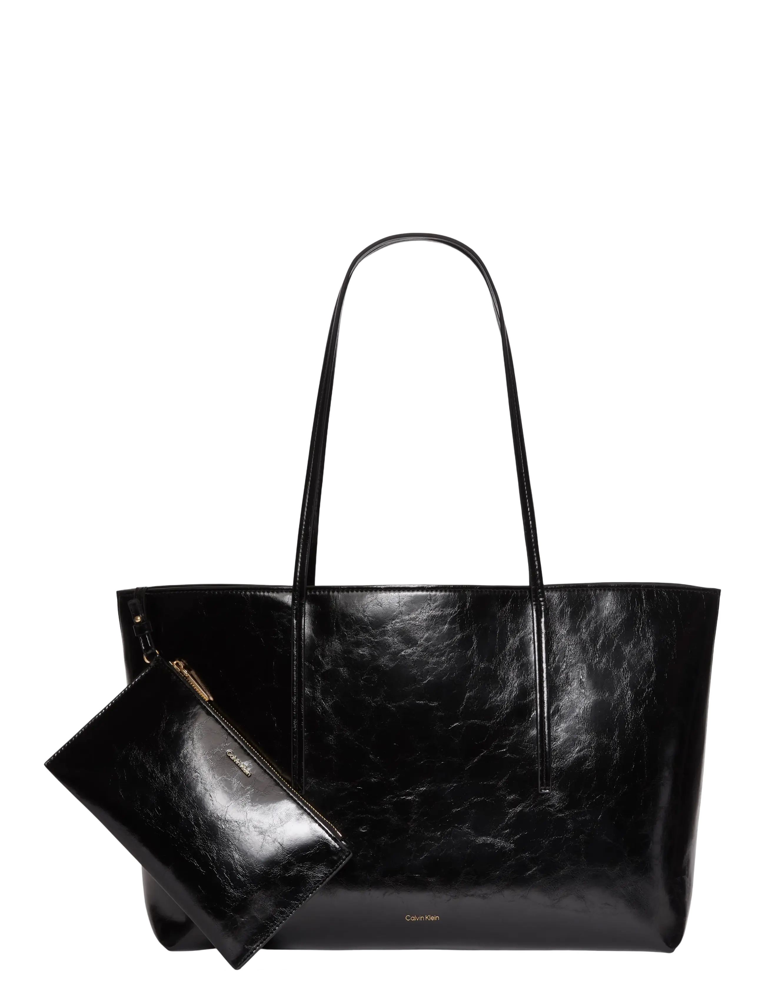 Calvin Klein - FOIL LOGO GLOSSY TOTE W/ POUCH - kandekotid - black - 3