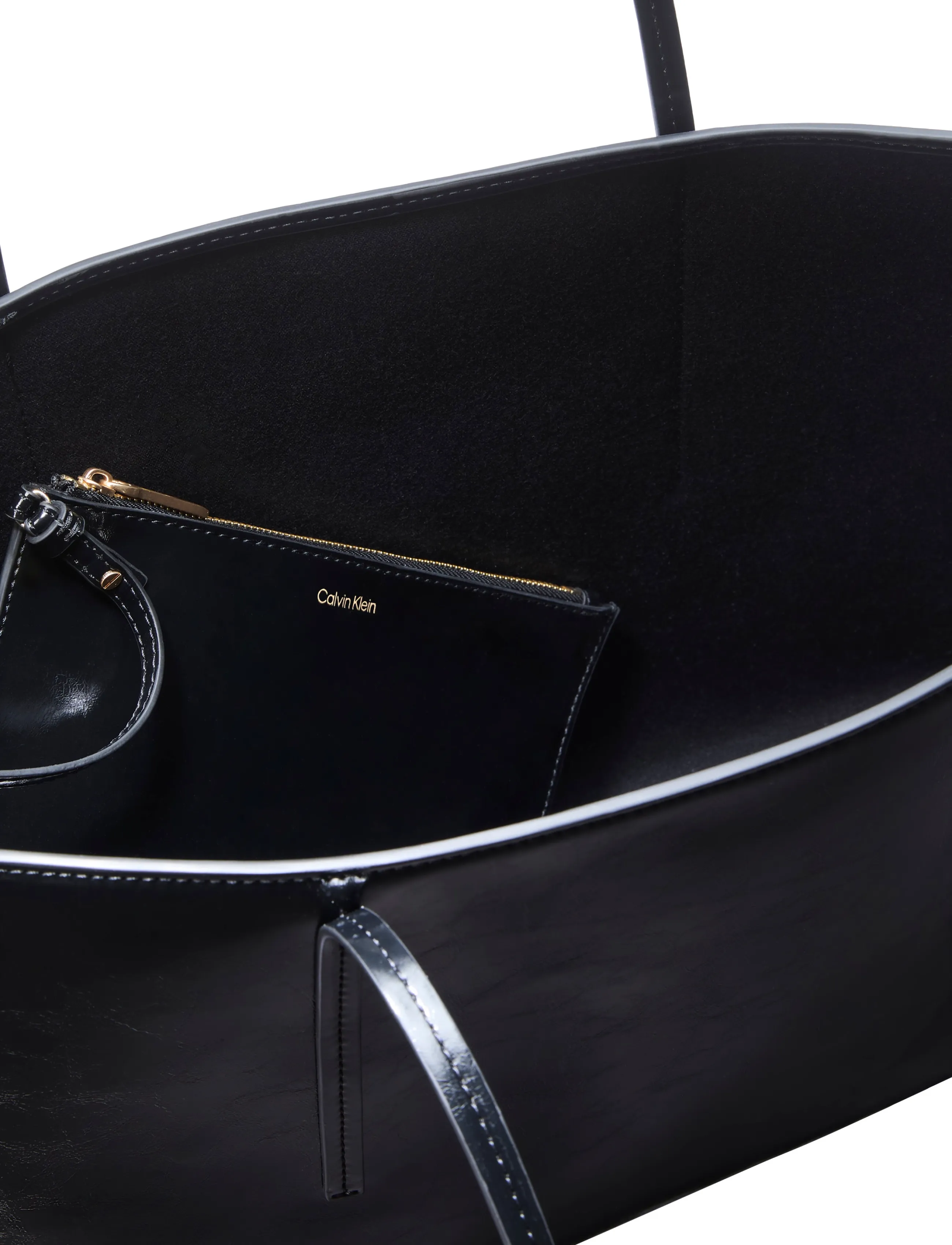 Calvin Klein - FOIL LOGO GLOSSY TOTE W/ POUCH - kandekotid - black - 4