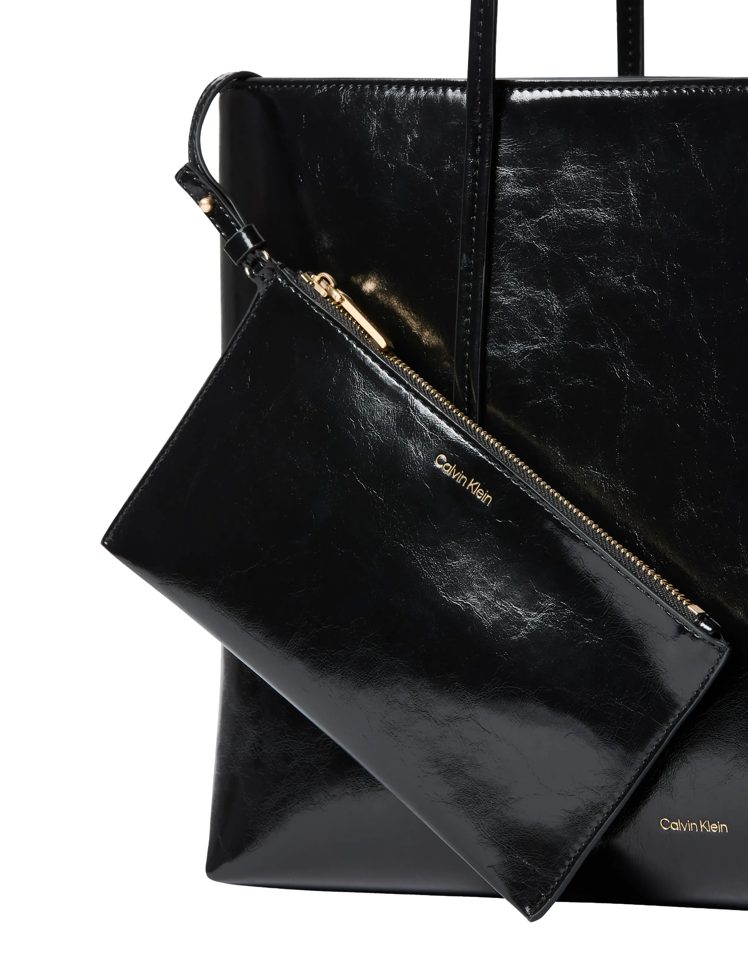 Calvin Klein - FOIL LOGO GLOSSY TOTE W/ POUCH - kandekotid - black - 5