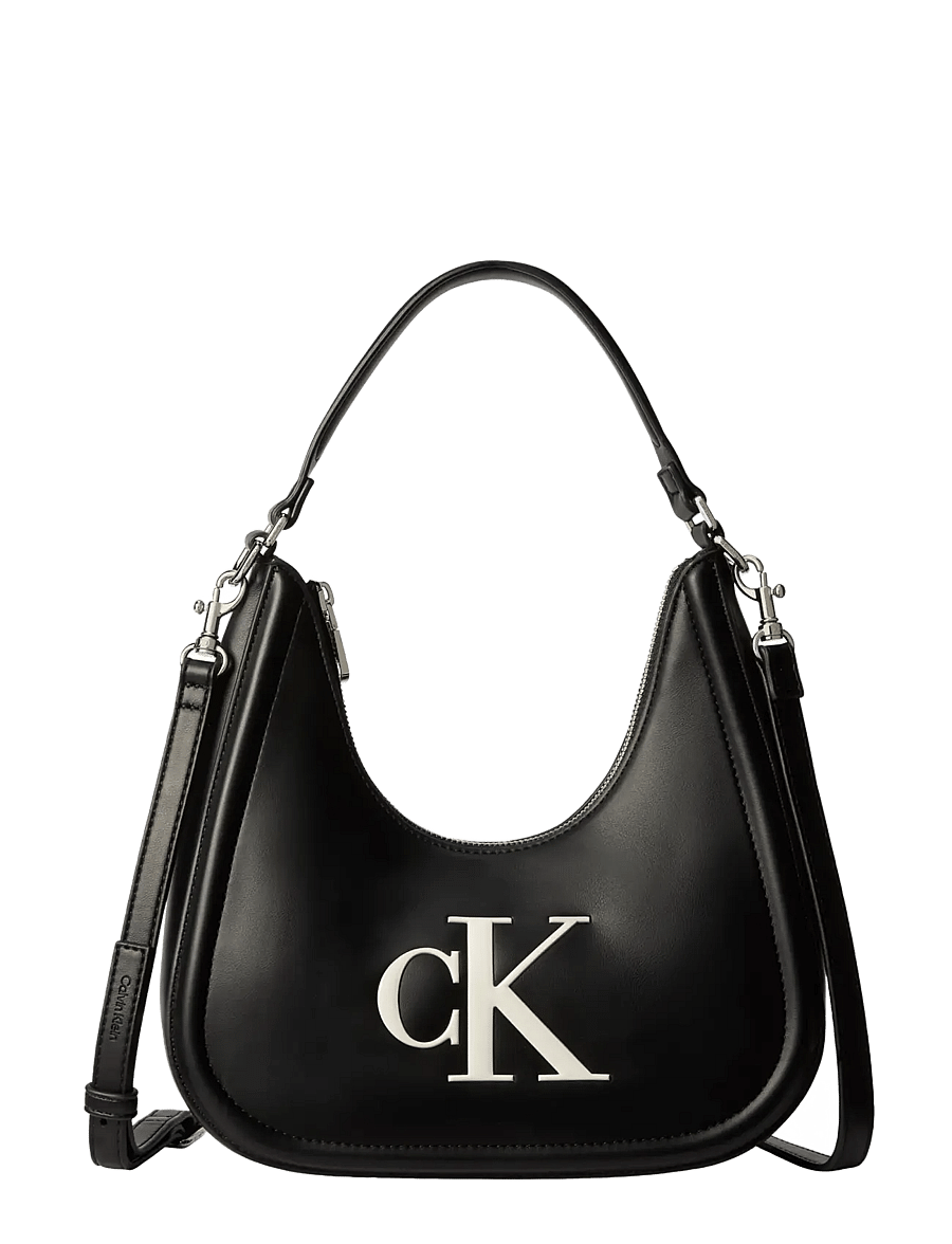Calvin Klein - BOLD CK SMALL CRESCENT BAG - crossbody bags - black white - 1