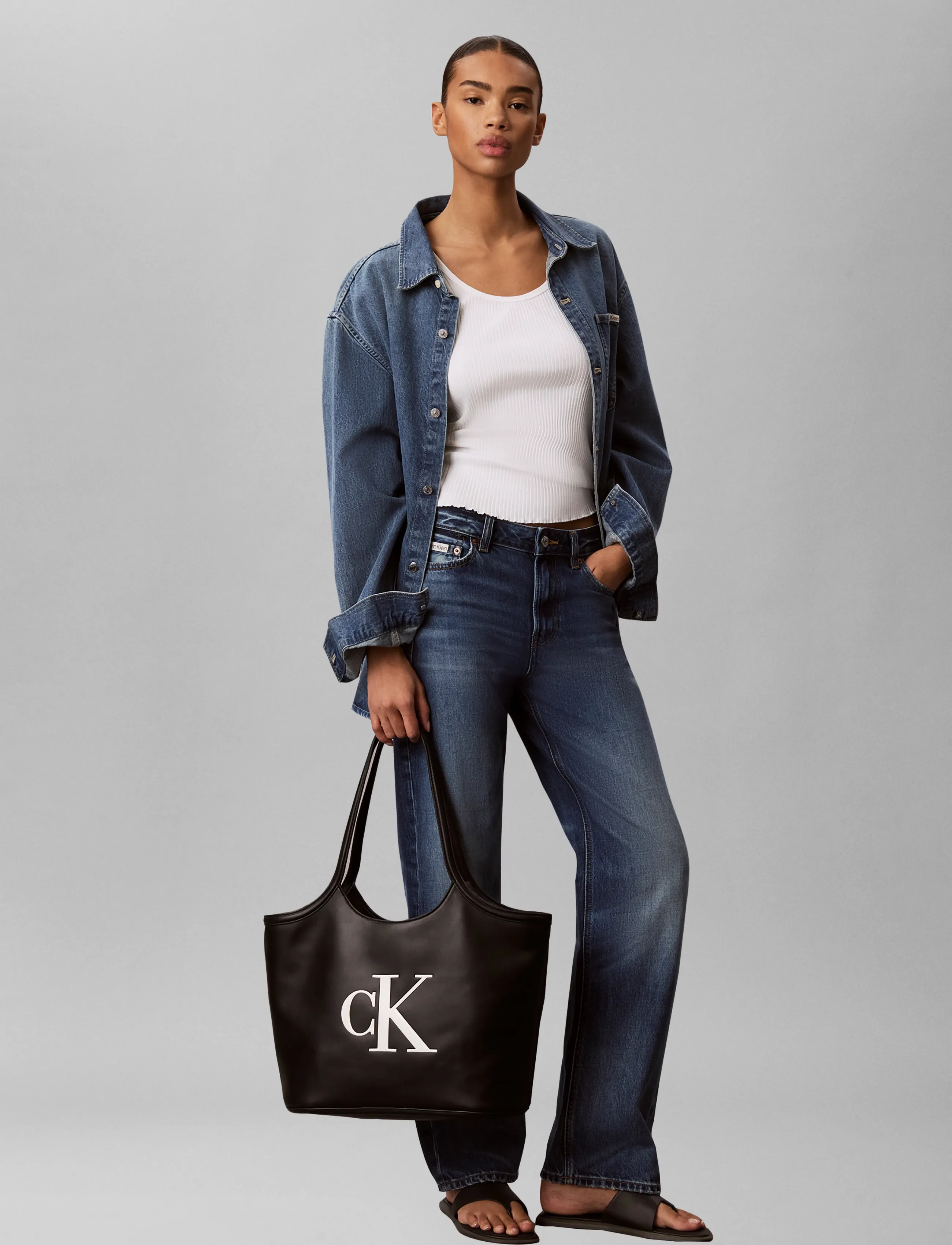 Calvin Klein Bold Ck Shopper, Damen, Logo Shopper Tasche, Schwarz, Gr.ONE SIZE