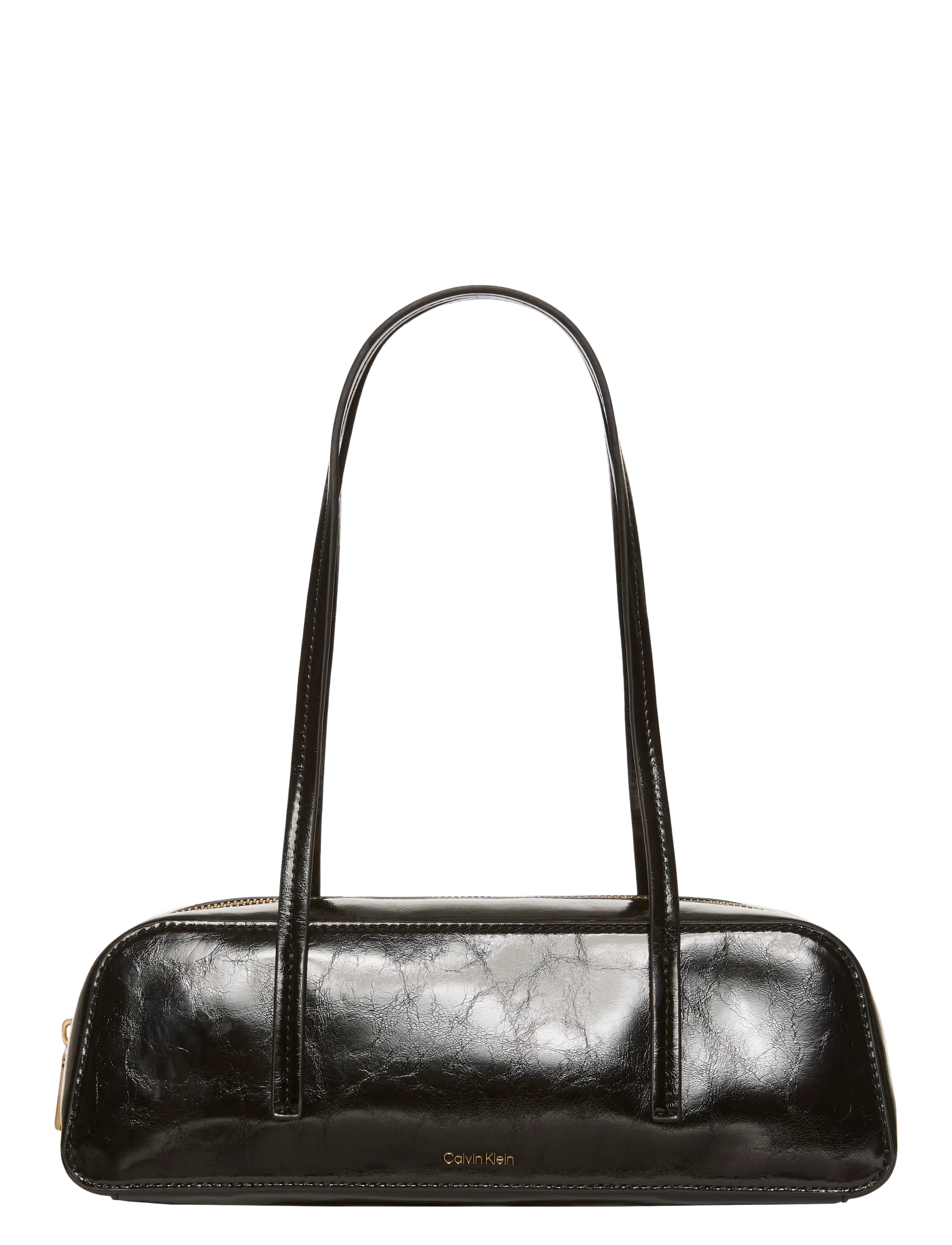 Calvin Klein Foil Logo Glossy Bauletto, Kvinder, Bauletto Skuldertaske, Sort, Str: ONE SIZE