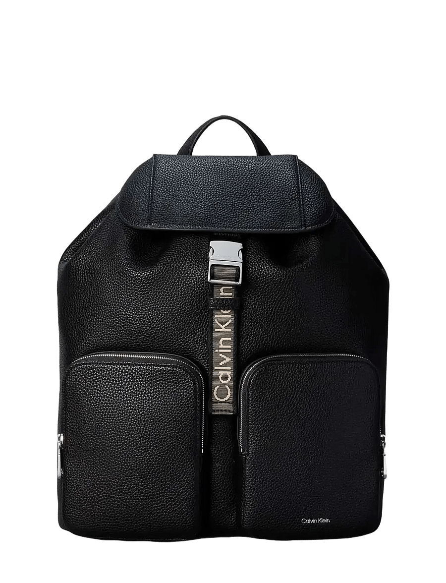 Calvin Klein - WEBBING STRAP FLAP BACKPACK - ryggsäckar - black - 1