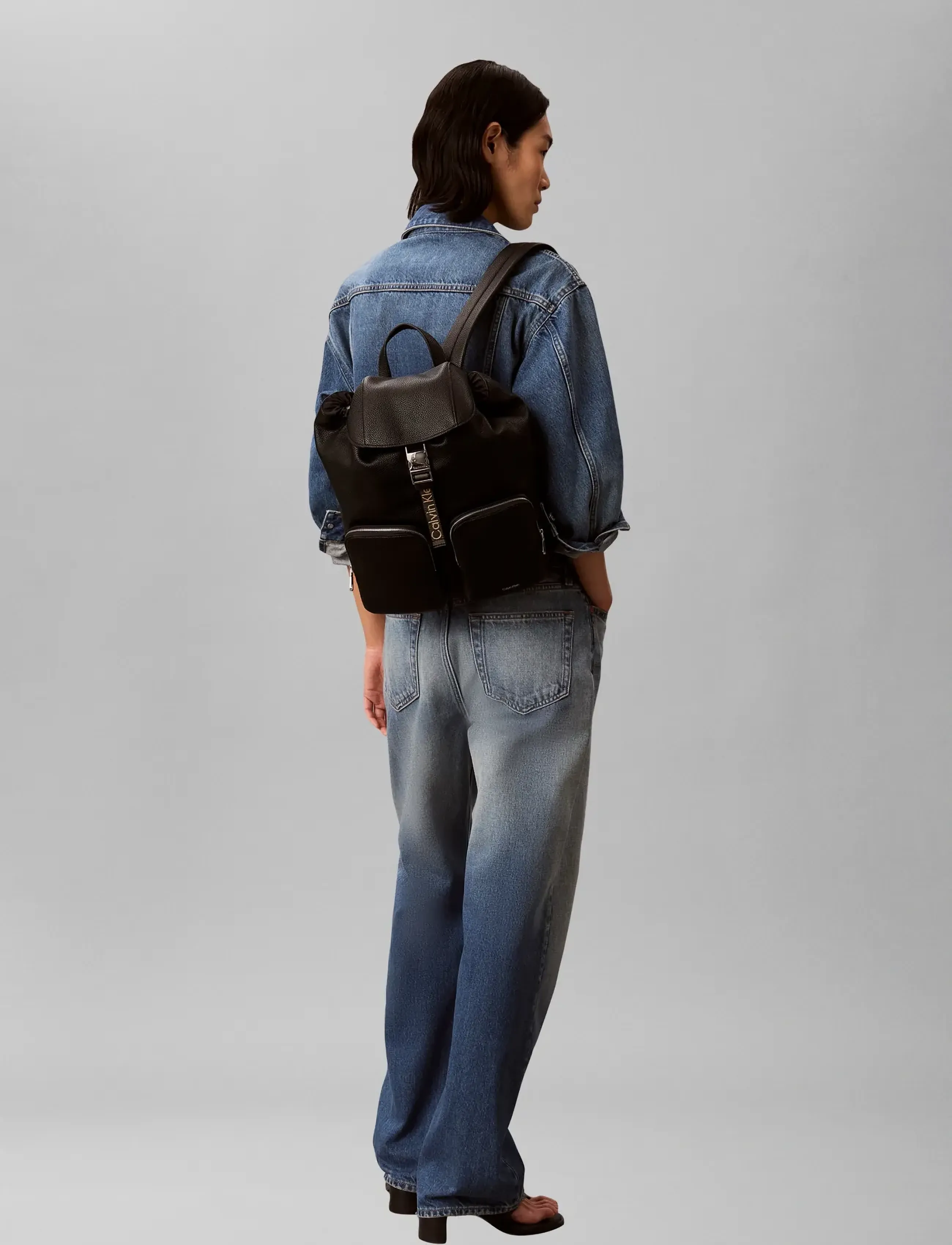 Calvin Klein WEBBING STRAP FLAP B﻿ACKPACK - Väskor - BLACK / black