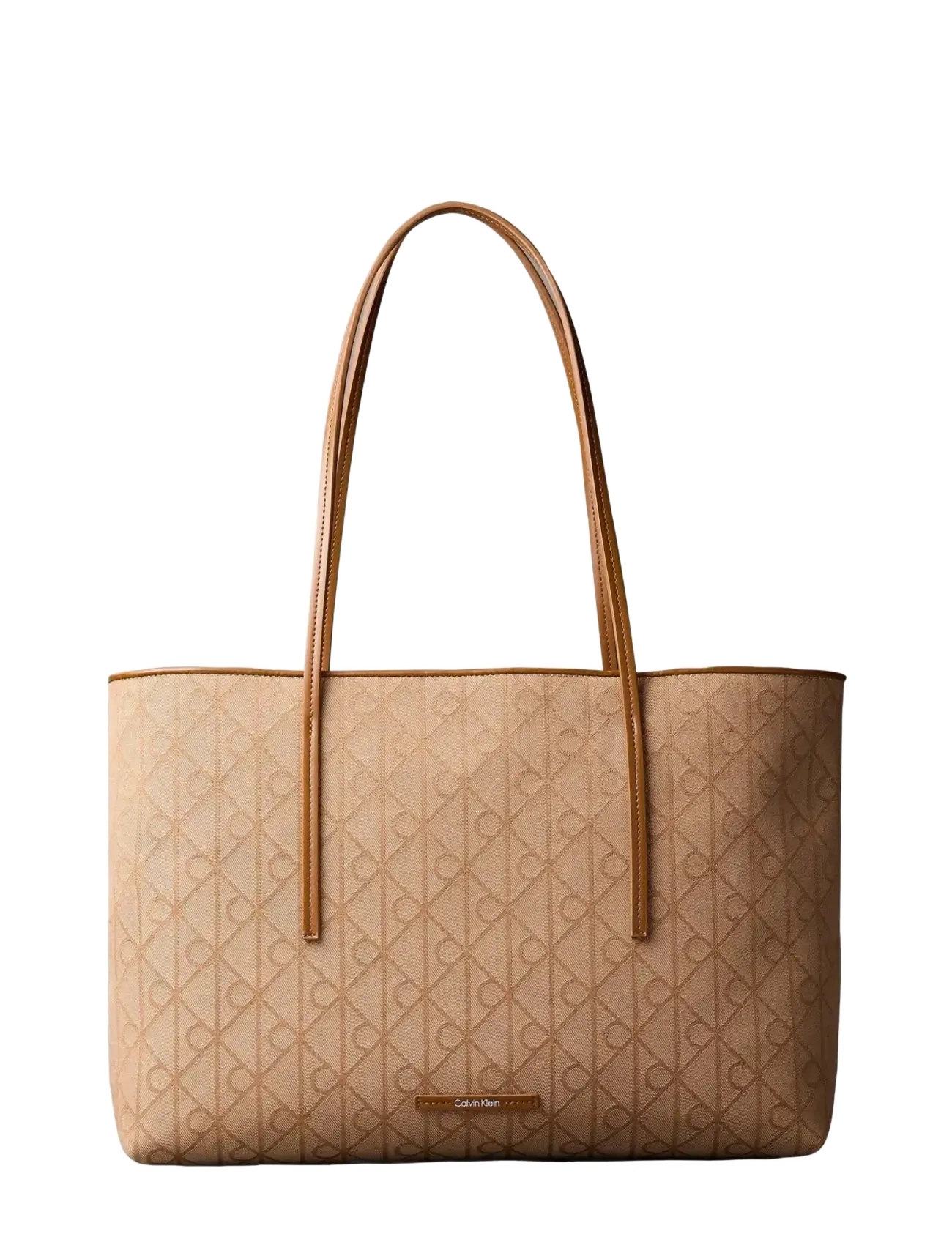 Calvin Klein EMBLEM AOP JACQUARD TOTE W/POUCH - Somas - CORNSTALK   MONKS ROBE AOP / beige