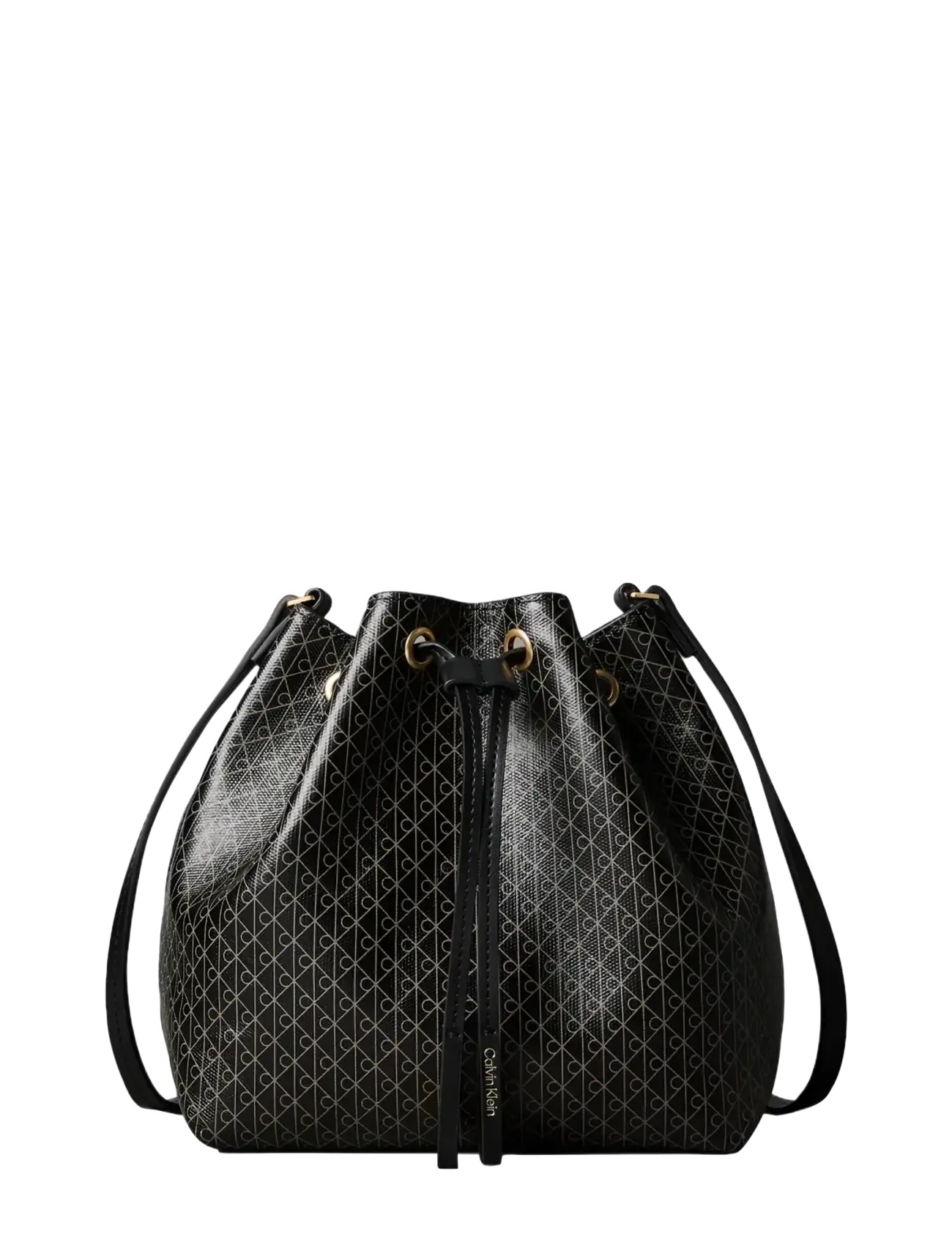 Calvin Klein EMBLEM AOP DRAWSTRING BUCKET - Bags - BLACK AOP / black