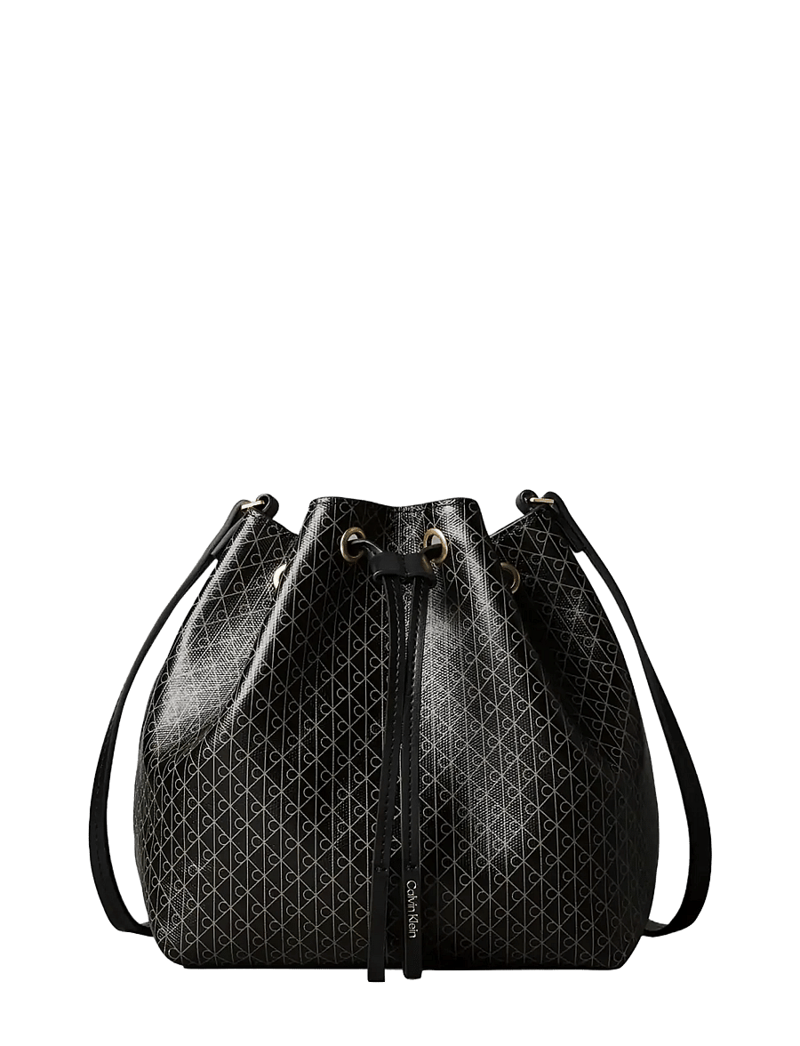 Calvin Klein - EMBLEM AOP DRAWSTRING BUCKET - bucket bags - black aop - 1