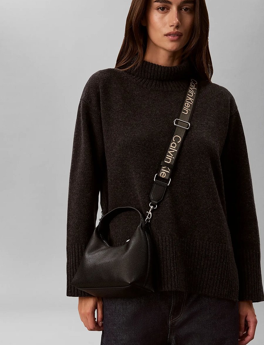 Calvin Klein - WEBBING STRAP SMALL BAG - everyday style - black shiny nickel - 0