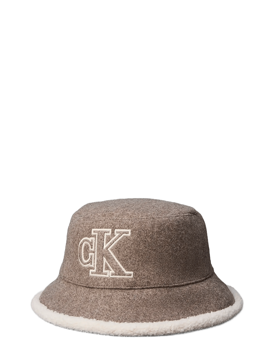 Calvin Klein - SHERPA W/ FELT REVERSIBLE BUCKET - bøllehatte - demitasse heather - 0