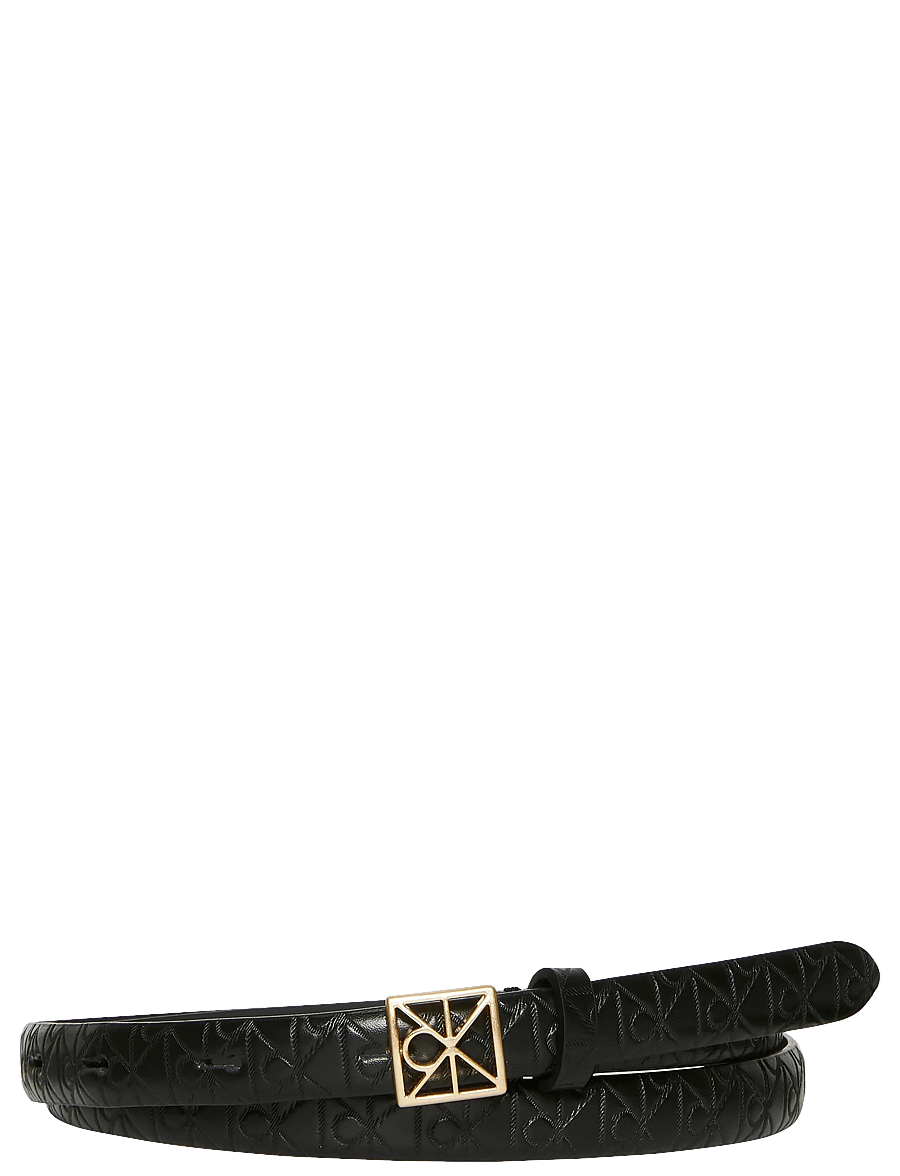 Calvin Klein - EMBLEM BUCKLE AOP 15MM BELT - læderbælter - black aop antique light gold - 1