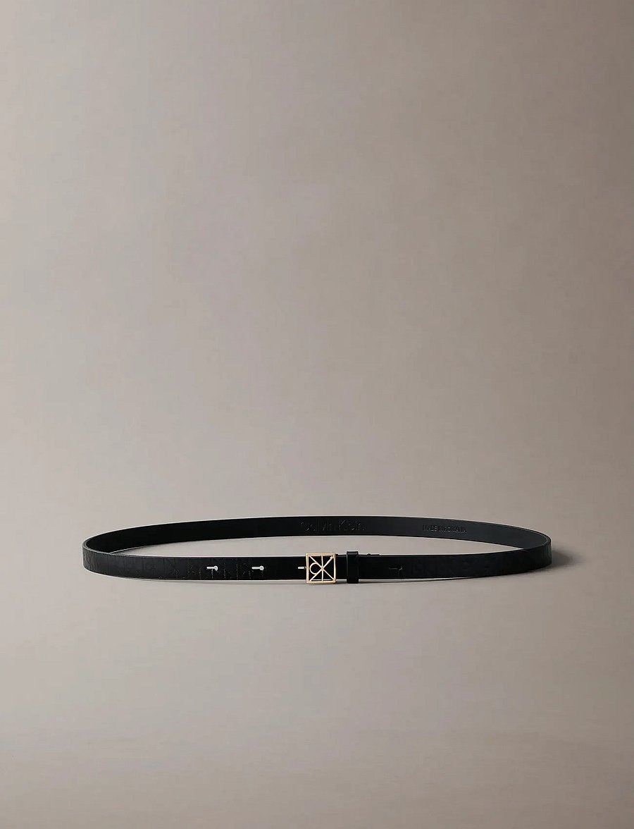 Calvin Klein - EMBLEM BUCKLE AOP 15MM BELT - læderbælter - black aop antique light gold - 3