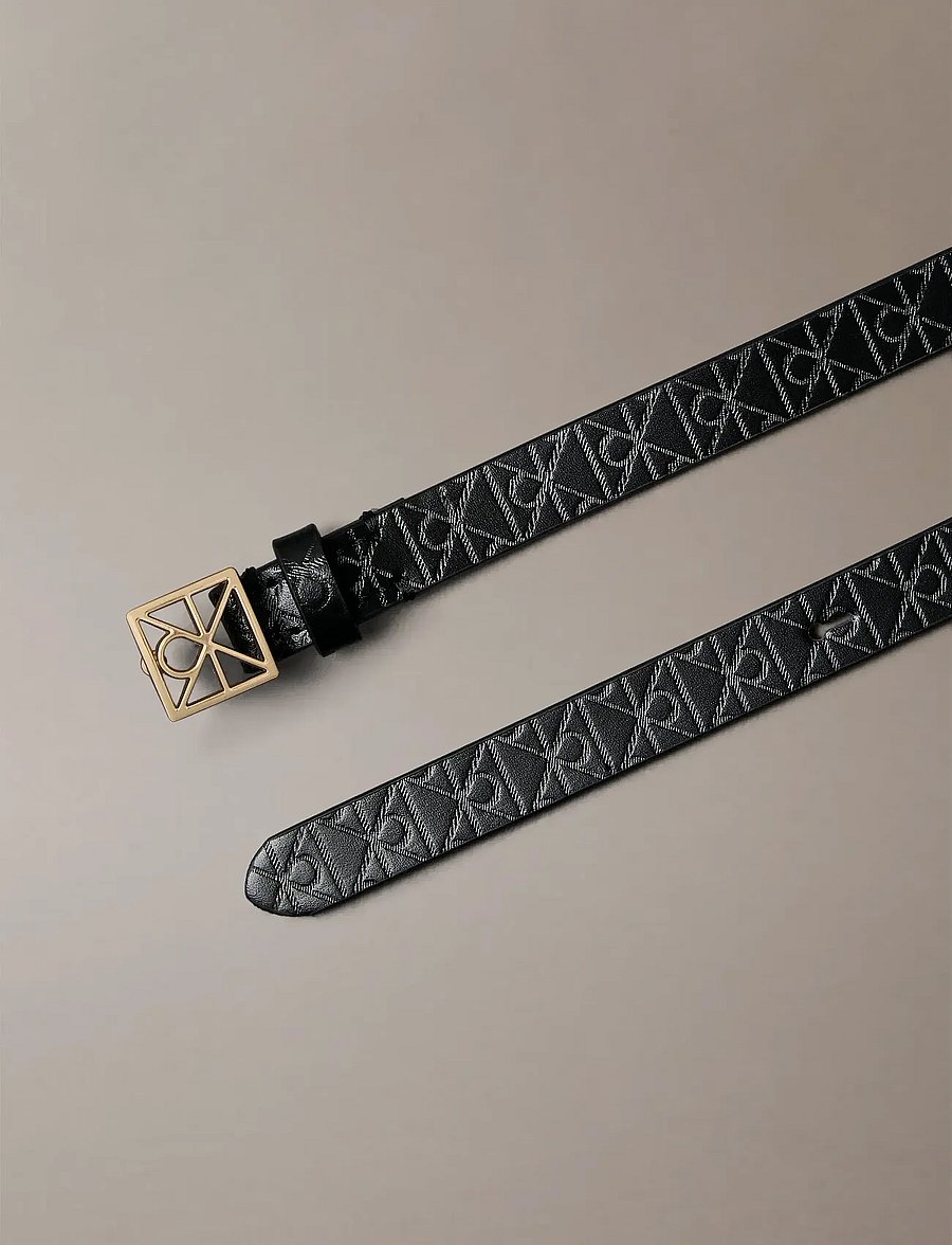 Calvin Klein - EMBLEM BUCKLE AOP 15MM BELT - læderbælter - black aop antique light gold - 4