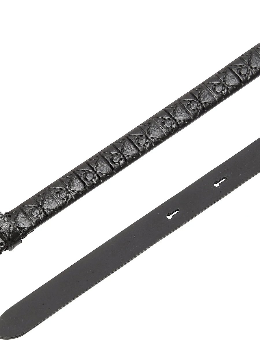 Calvin Klein - EMBLEM BUCKLE AOP 15MM BELT - læderbælter - black aop antique light gold - 5