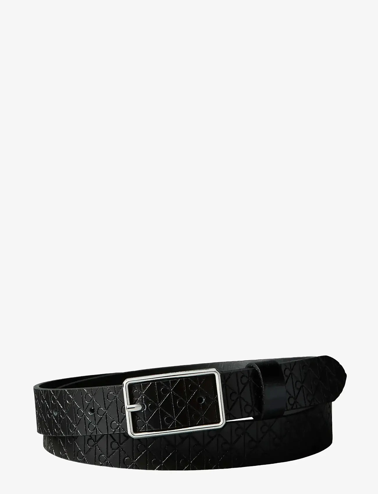 Calvin Klein - SQUARE BUCKLE AOP STRAP 25MM - casual bælter - black   shiny nickel - 0