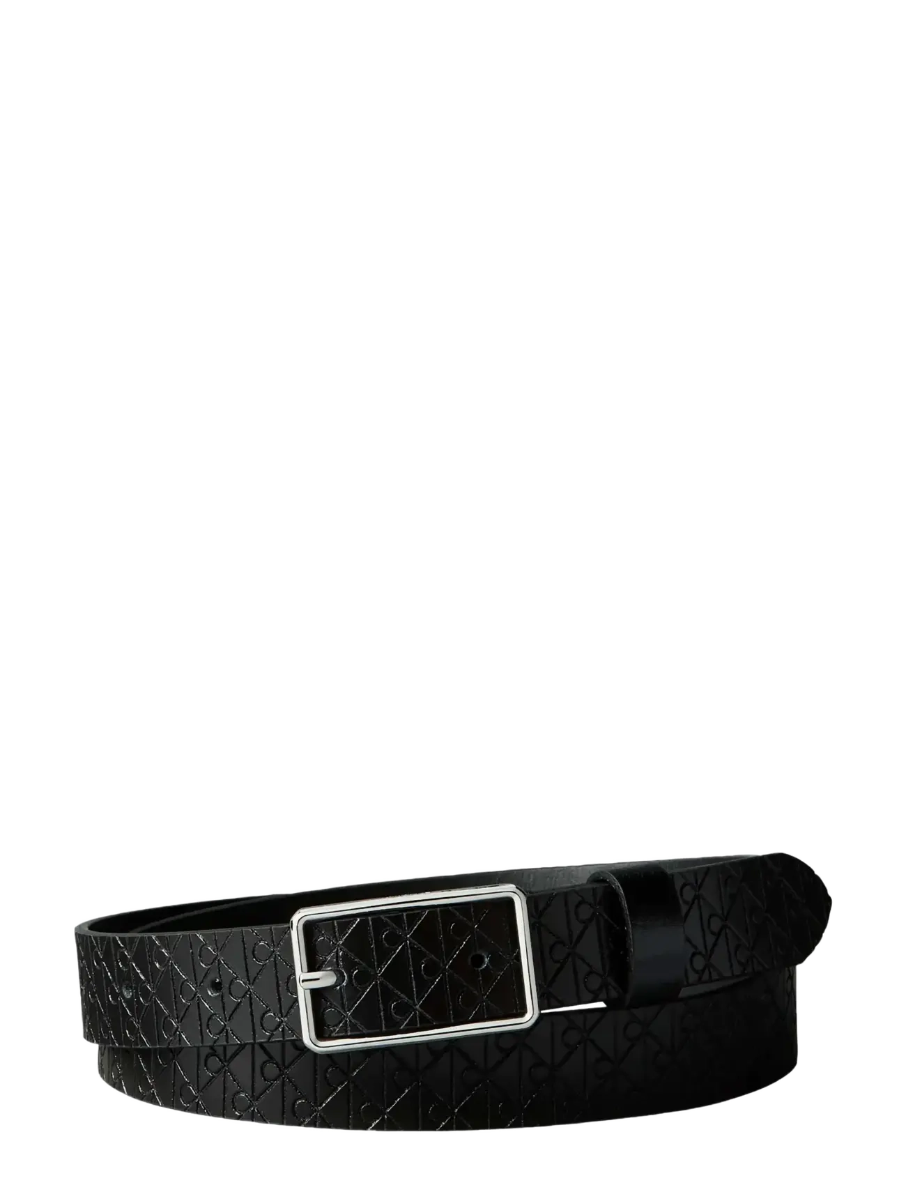 Calvin Klein SQUARE BUCKLE AOP STRAP 25MM - Akcesoria - BLACK   SHINY NICKEL / black
