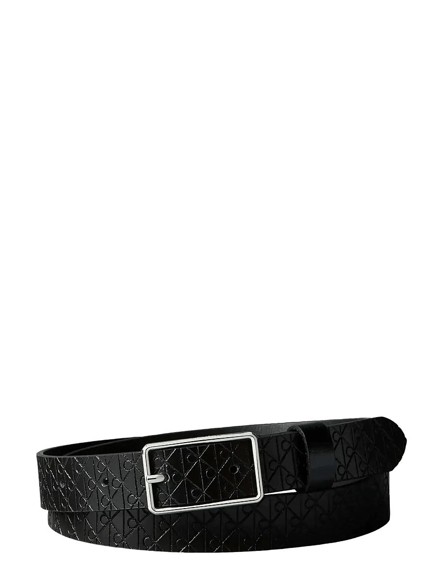 Calvin Klein - SQUARE BUCKLE AOP STRAP 25MM - odiniai diržai - black shiny nickel - 0