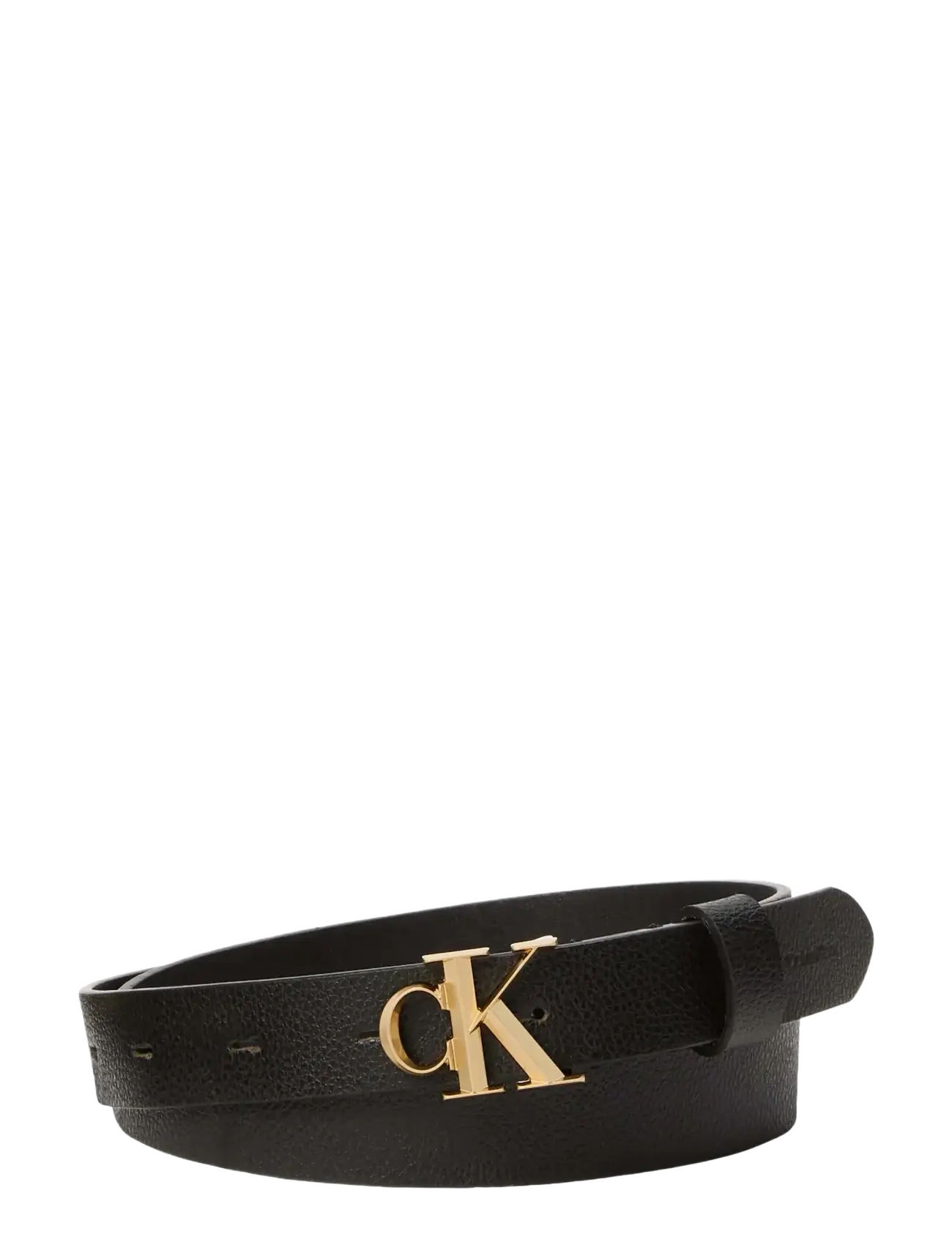 Calvin Klein FACET CK BUCKLE PEBBLE 25MM - Læderbælter - BLACK   ANTIQUE LIGHT GOLD / black