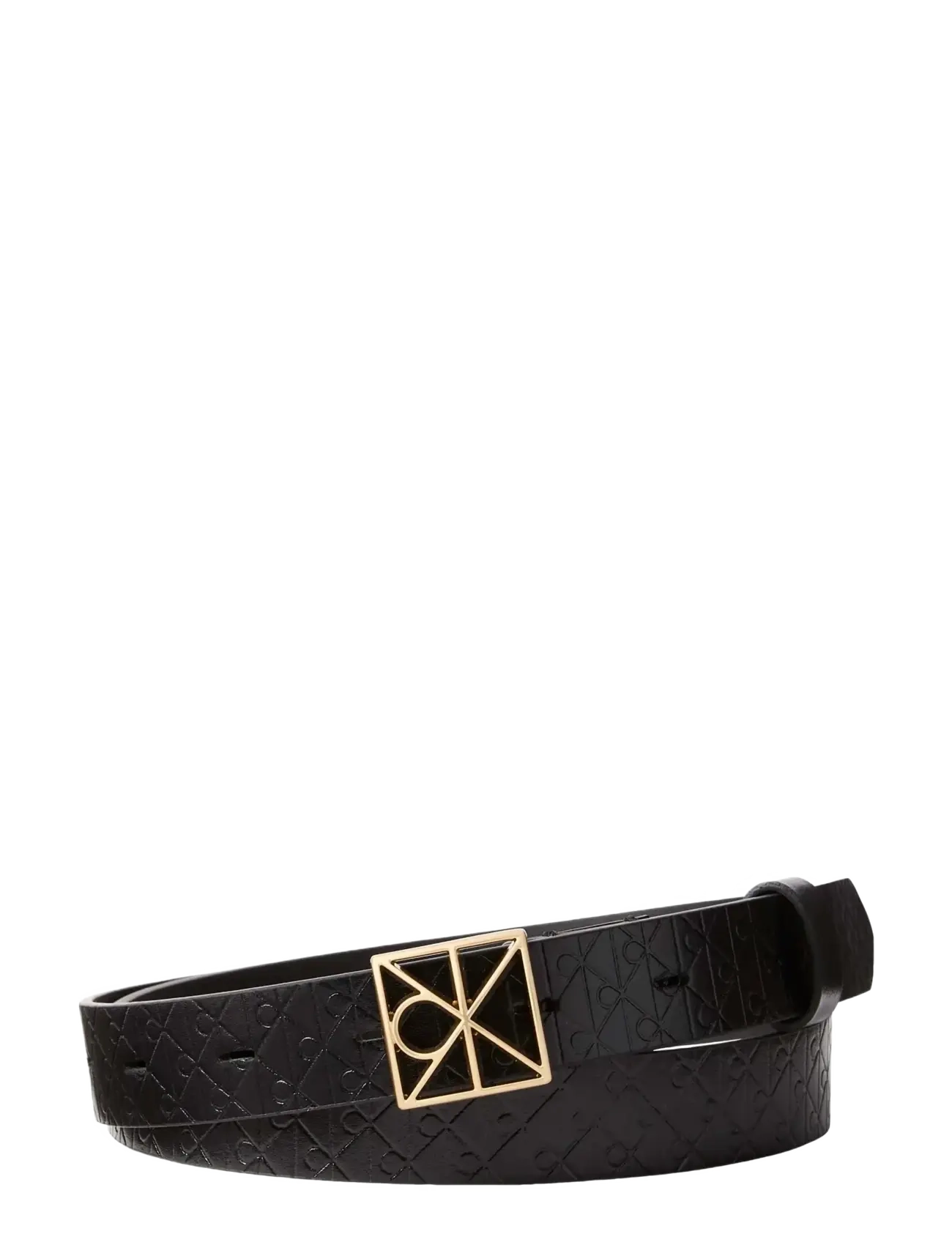 Calvin Klein EMBLEM BUCKLE AOP STRAP 25MM - Akcesoria - BLACK  ANTIQUE LIGHT GOLD / black
