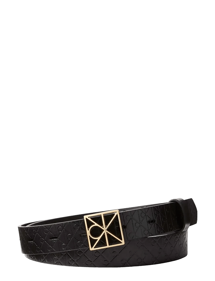 Calvin Klein - EMBLEM BUCKLE AOP STRAP 25MM - ledergürtel - black antique light gold - 0