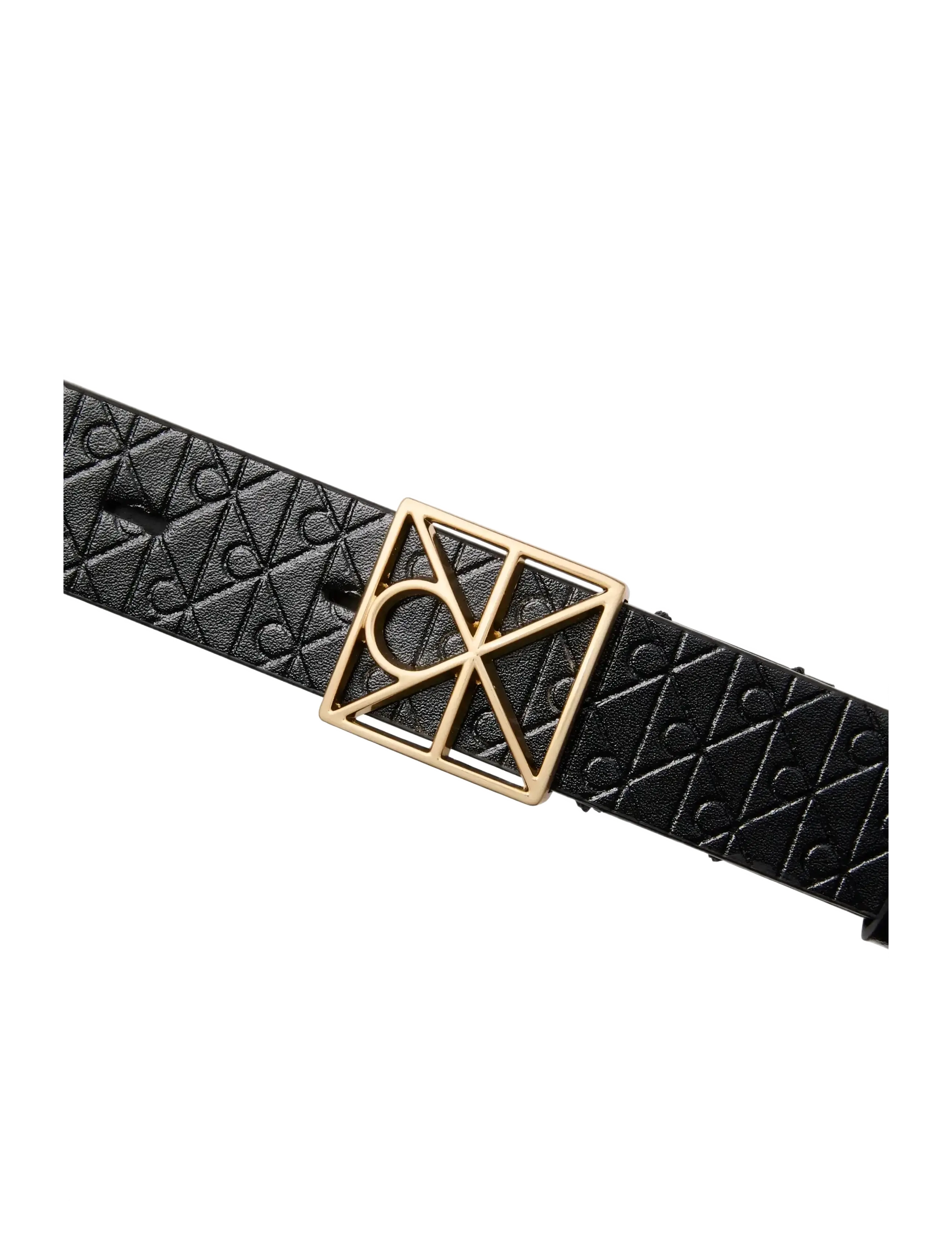 Calvin Klein - EMBLEM BUCKLE AOP STRAP 25MM - paski skórzane - black  antique light gold - 2