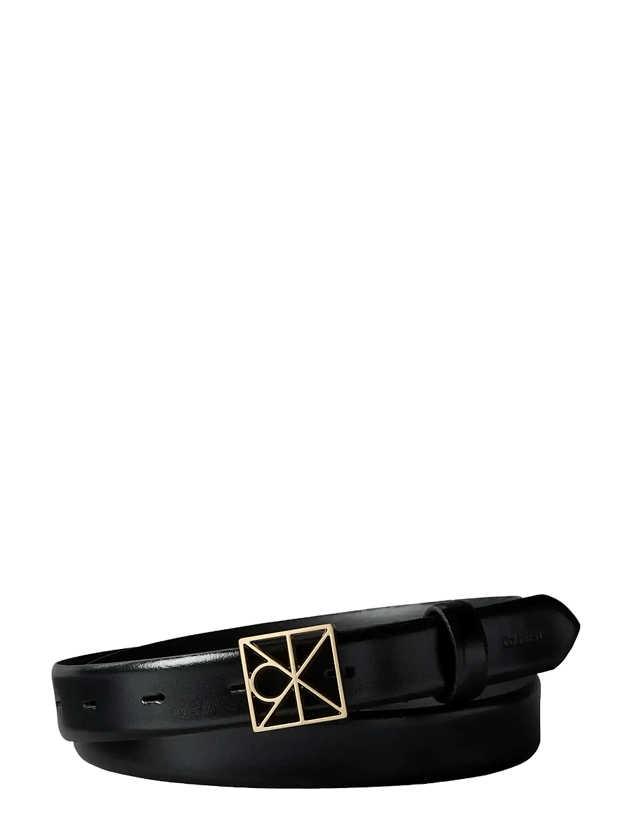 Calvin Klein - EMBLEM BUCKLE 25MM FIXED SMOOTH - nahkrihmad - black antique light gold - 0